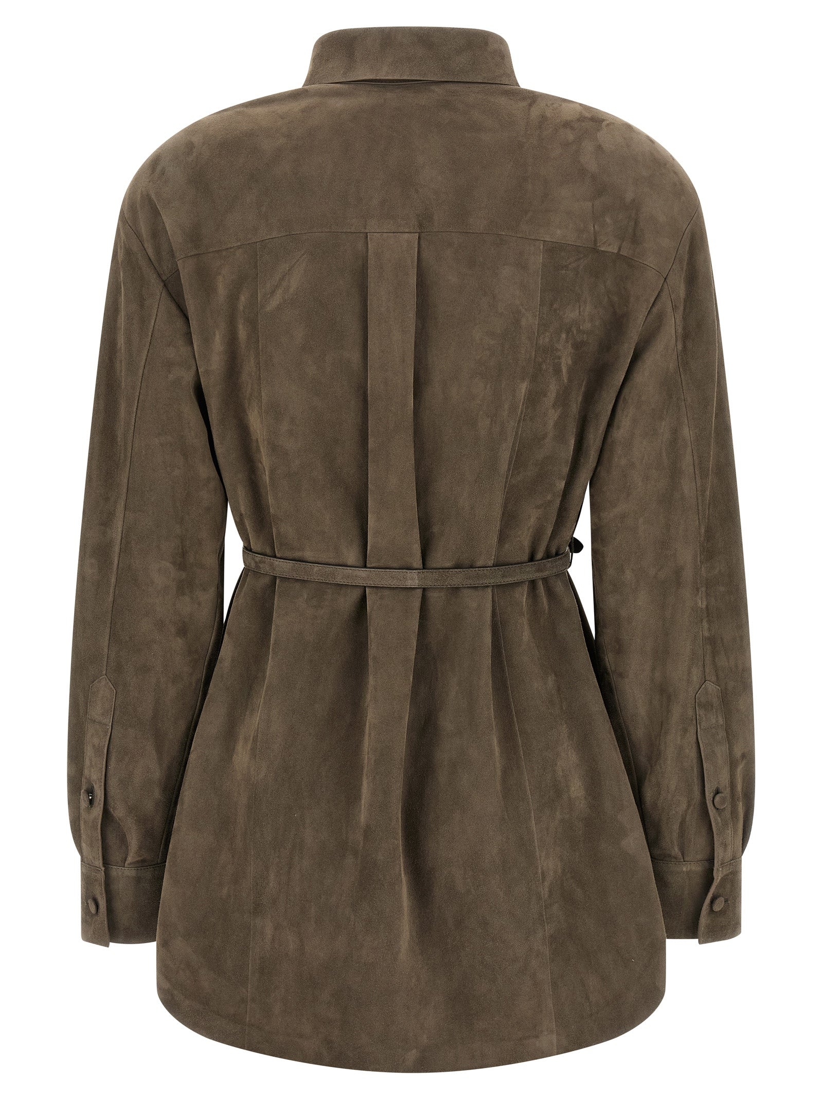 Blouse grise en cuir d'agneau de la marque Fendi, textile élégant avec détails sophistiqués visible sur l'image.