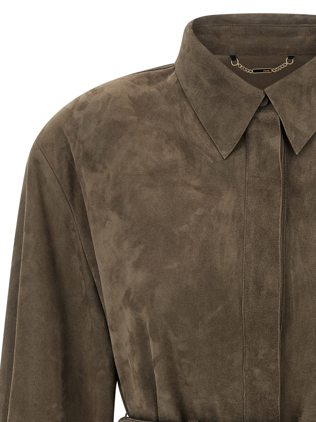 Chemise en cuir d'agneau gris Fendi, élégante blouse en tissu souple avec détails de luxe et finition soignée.