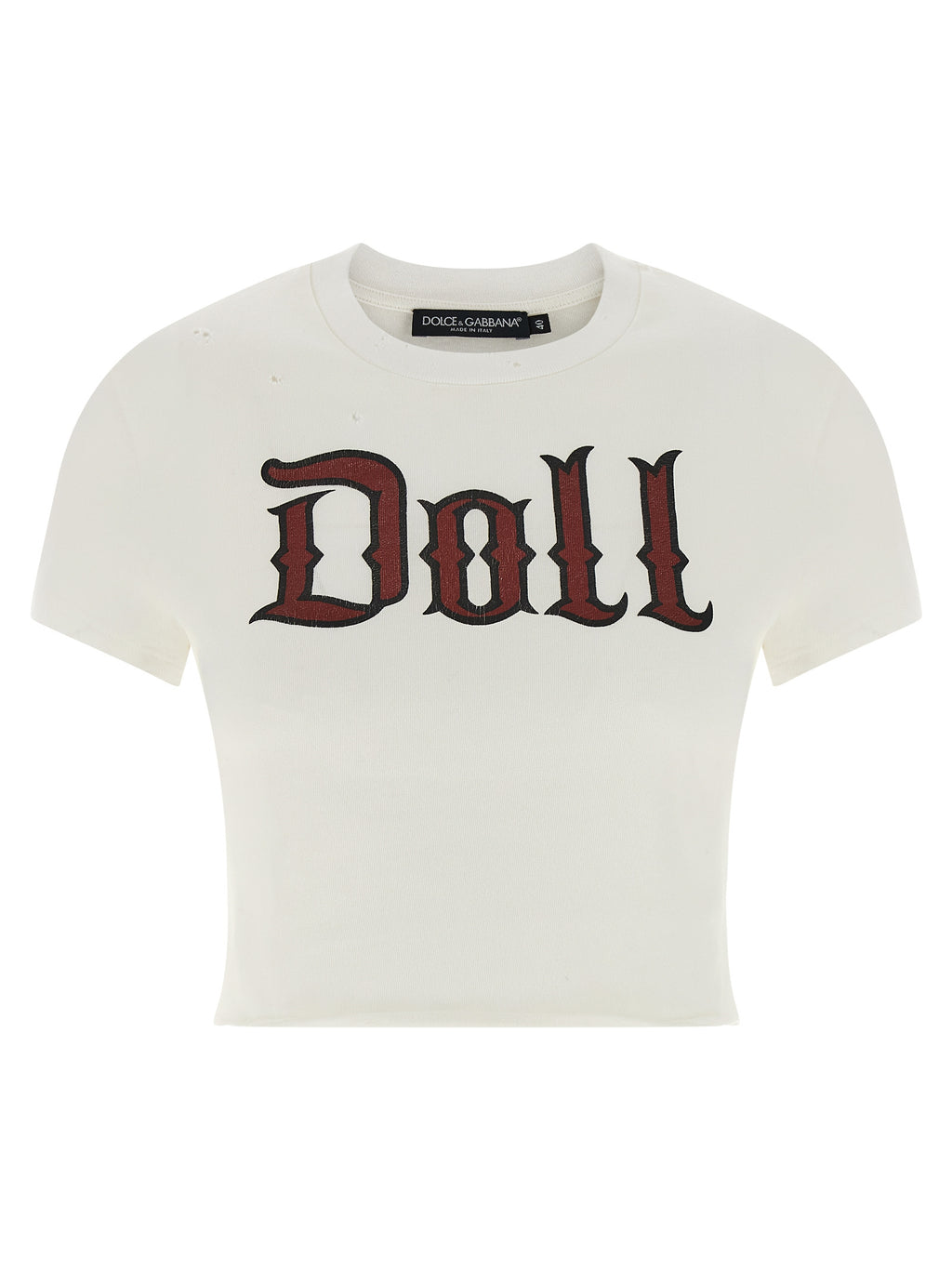 T-shirt en coton blanc Dolce & Gabbana, style décontracté avec logo discret, porté sur mannequin.