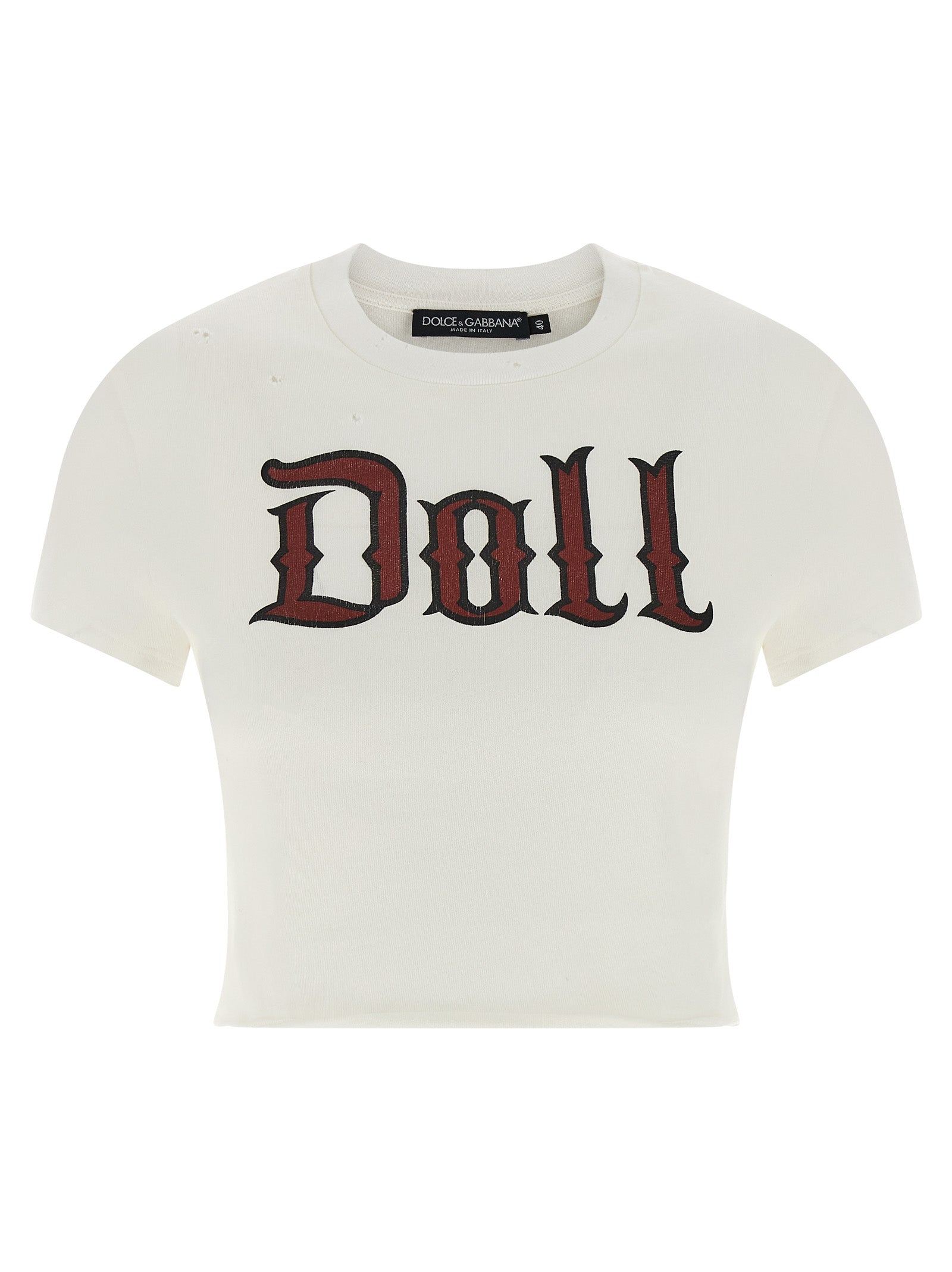 T-shirt en coton blanc Dolce & Gabbana, style décontracté avec logo discret, porté sur mannequin.