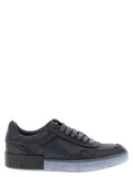 Chaussures sneakers basses en cuir d'agneau noir de Dolce & Gabbana, vue de côté avec détails de la marque.