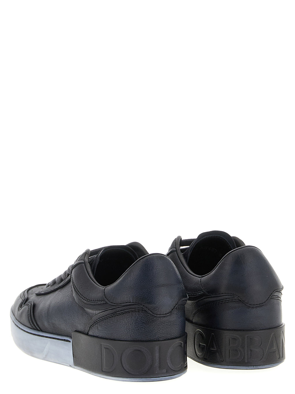 Chaussures basses en cuir d'agneau noir de Dolce & Gabbana, sneakers élégants pour femmes et hommes.