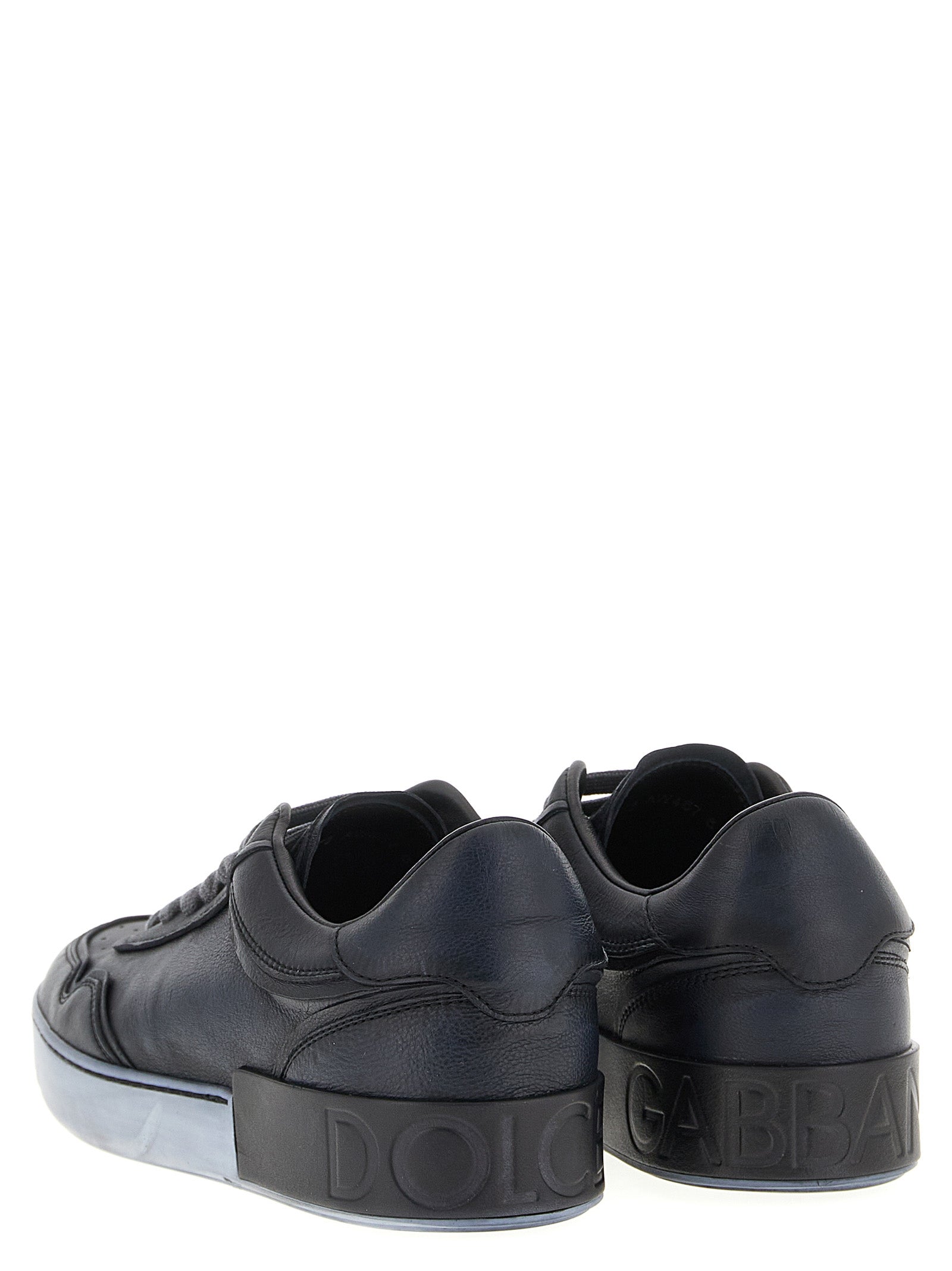 Chaussures basses en cuir d'agneau noir de Dolce & Gabbana, sneakers élégants pour femmes et hommes.