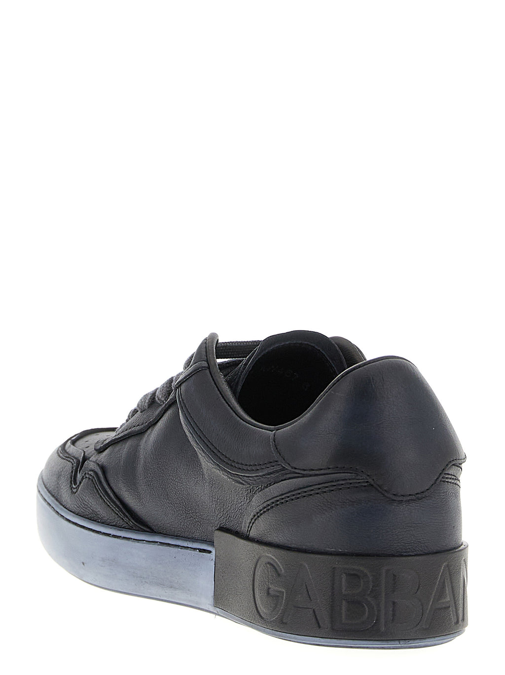 Sneakers basses en cuir d'agneau noir de Dolce & Gabbana, chaussures de sport élégantes et modernes.