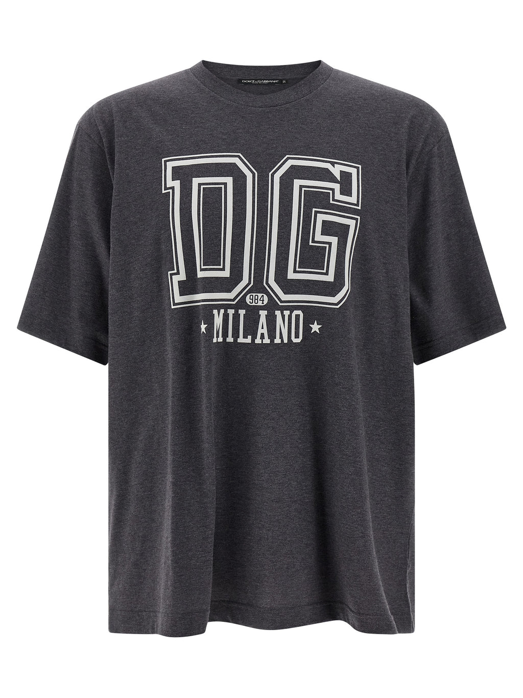 T-shirt en coton gris Dolce & Gabbana, coupe classique et logo doux visible sur le devant.