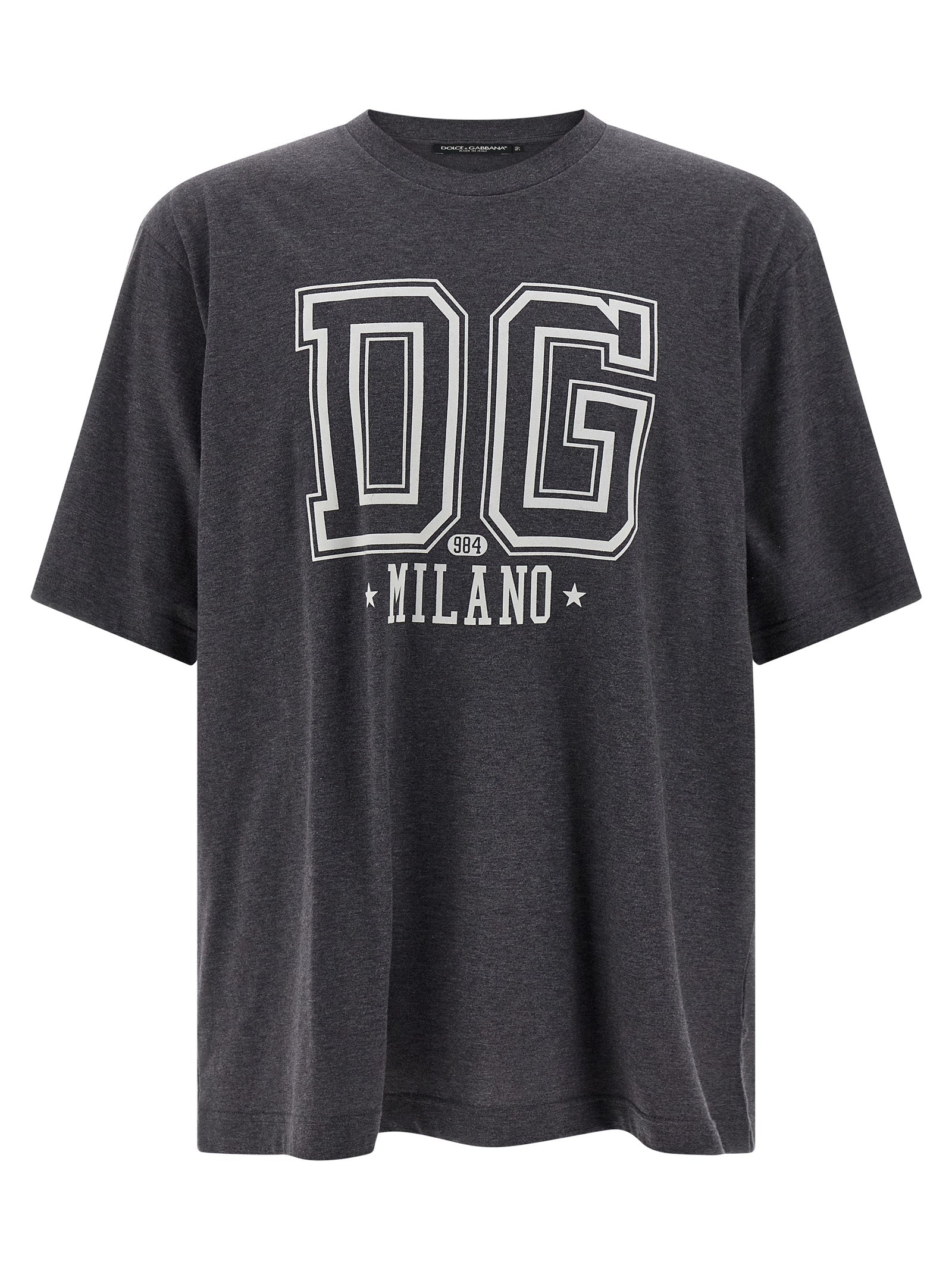 T-shirt en coton gris Dolce & Gabbana, coupe classique et logo doux visible sur le devant.