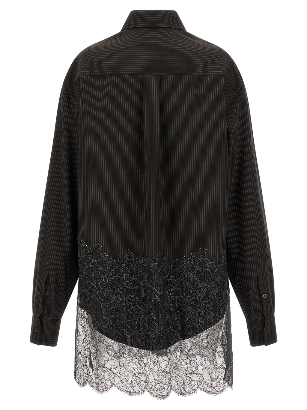 Chemise en laine vierge marron Fendi, style élégant, avec col classique et manches longues, portée sur un mannequin.
