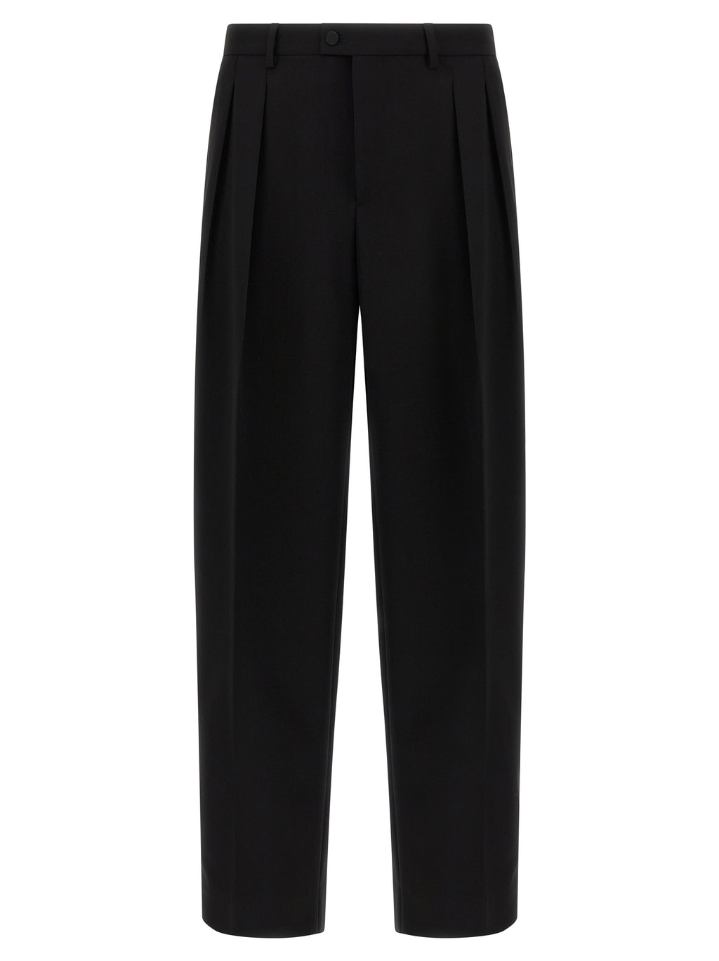 Pantalons de costume noirs en laine vierge Dolce & Gabbana pour homme, détails élégants et coupe classique.