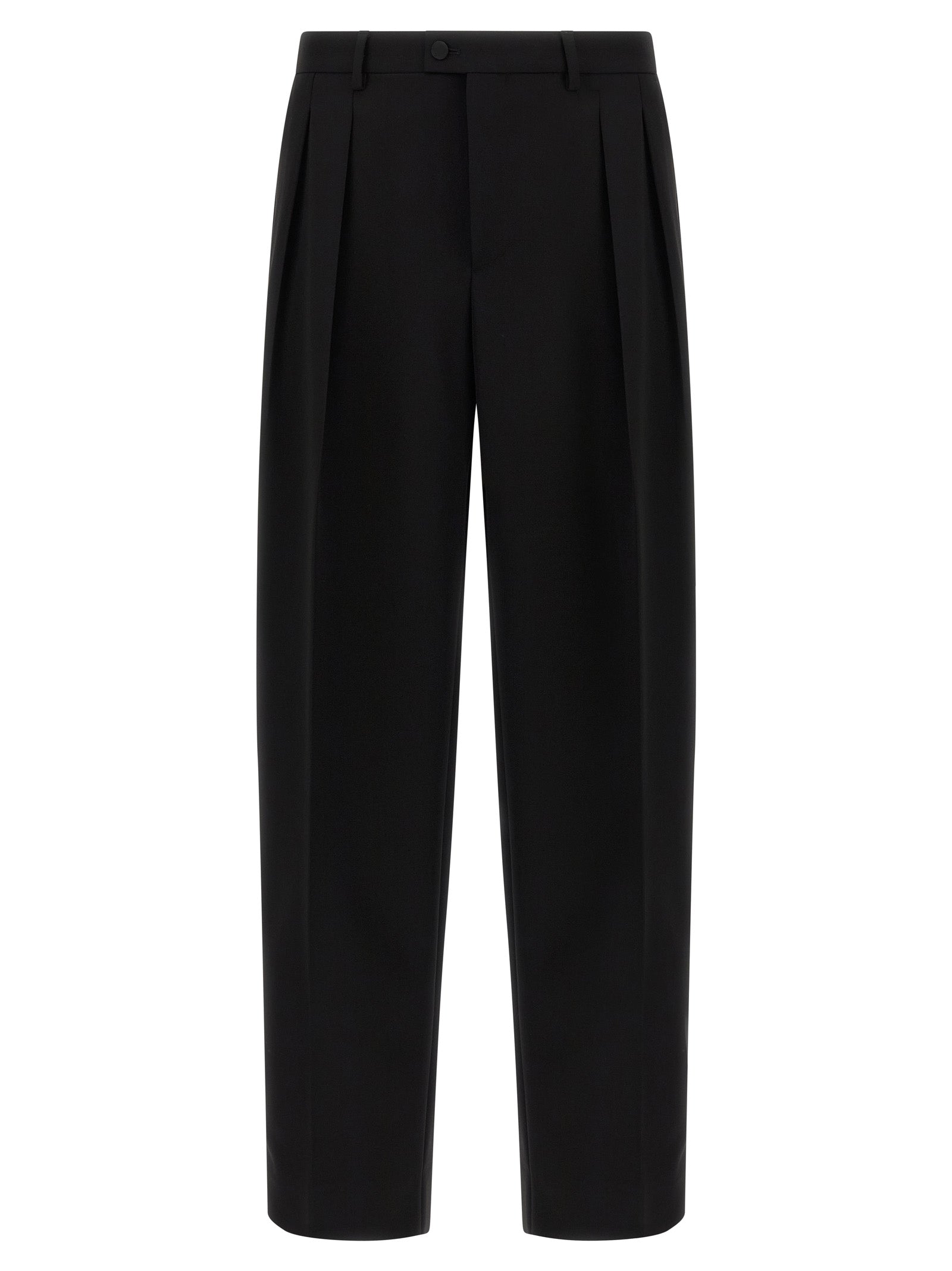 Pantalons de costume noirs en laine vierge Dolce & Gabbana pour homme, détails élégants et coupe classique.