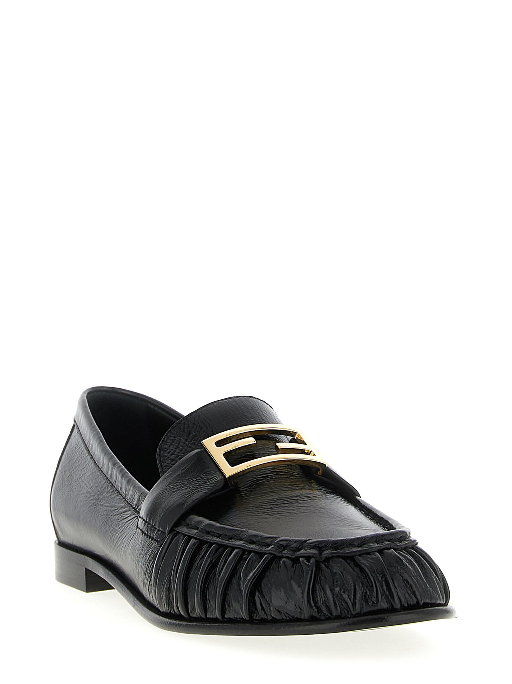 Mocassins Fendi en cuir d'agneau noir à enfiler, élégants et sophistiqués, avec finition lisse et design classique.