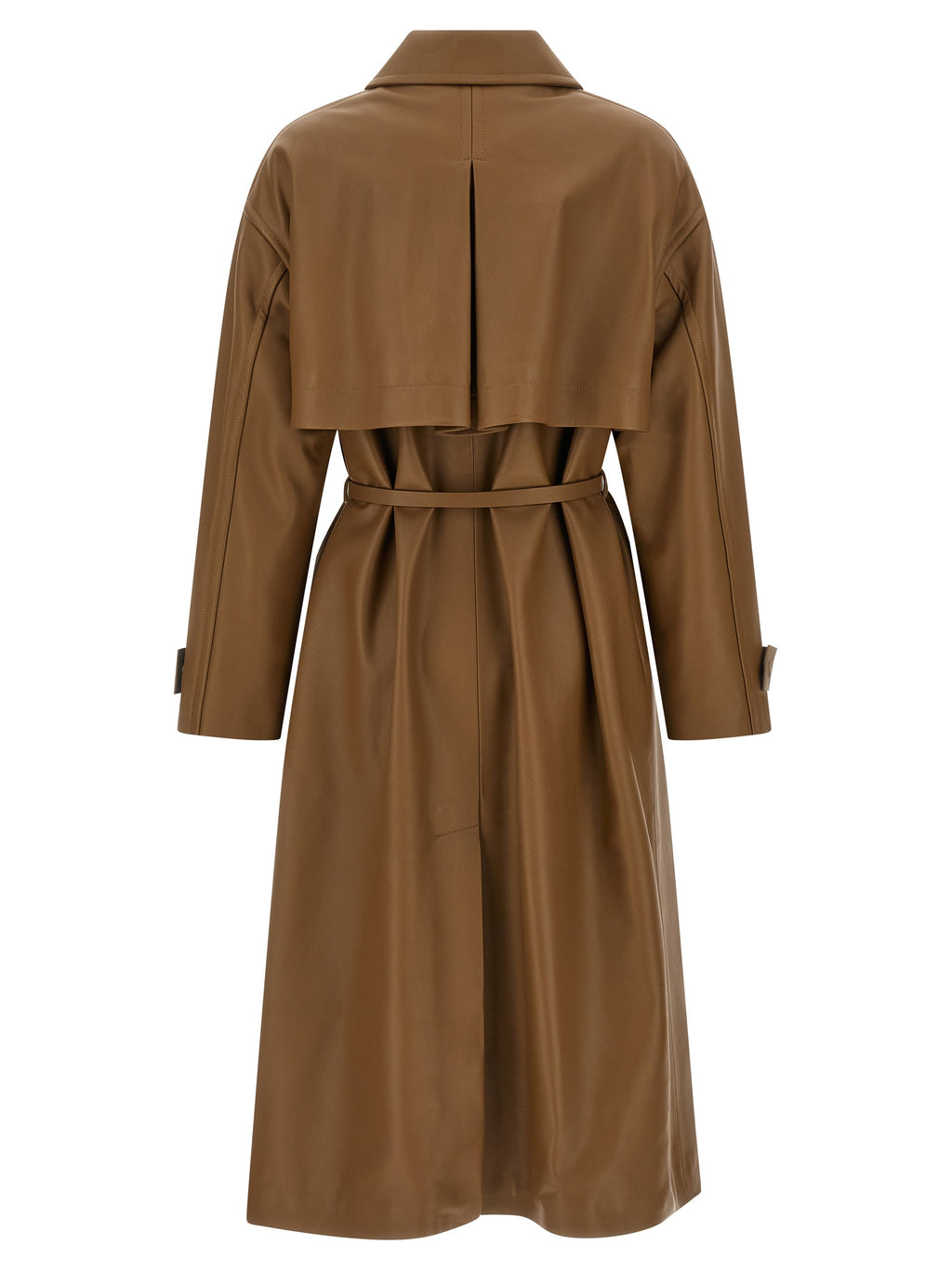 Manteau en cuir de agneau marron Fendi, coupe élégante avec détails sophistiqués, porté sur un mannequin.