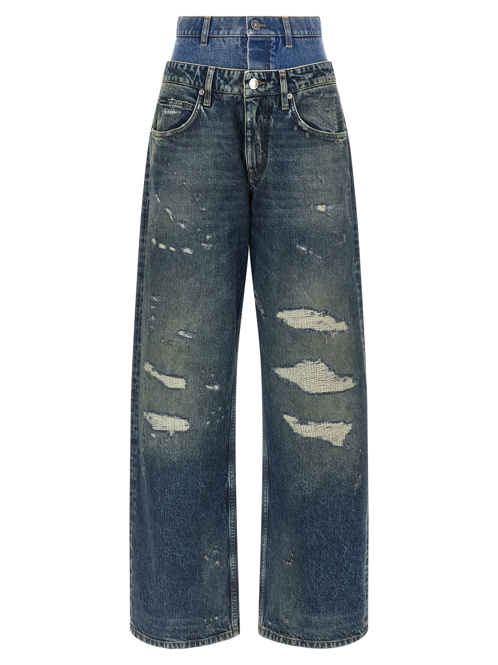 Jeans en denim en coton bleu Dolce & Gabbana, coupe classique, détails en denim et couture élégante.