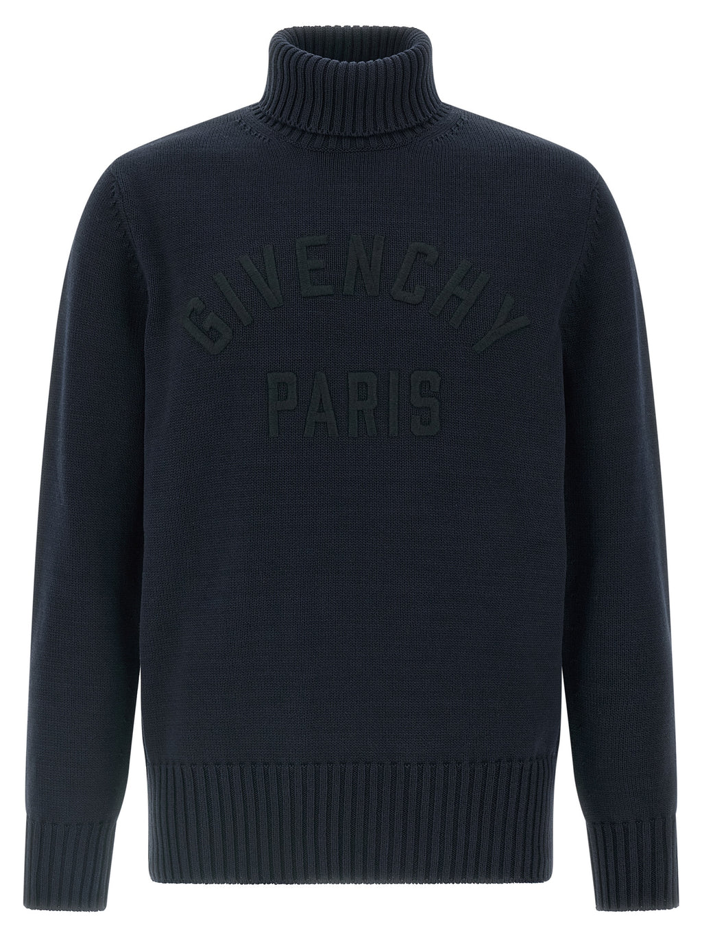 Cardigan en coton bleu Givenchy, style élégant, porté sur un mannequin, détails du tissu et coupe moderne visible.