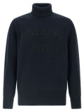 Cardigan en coton bleu Givenchy, style élégant, porté sur un mannequin, détails du tissu et coupe moderne visible.