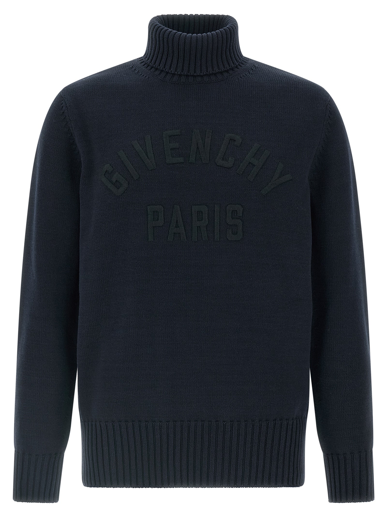 Cardigan en coton bleu Givenchy, style élégant, porté sur un mannequin, détails du tissu et coupe moderne visible.