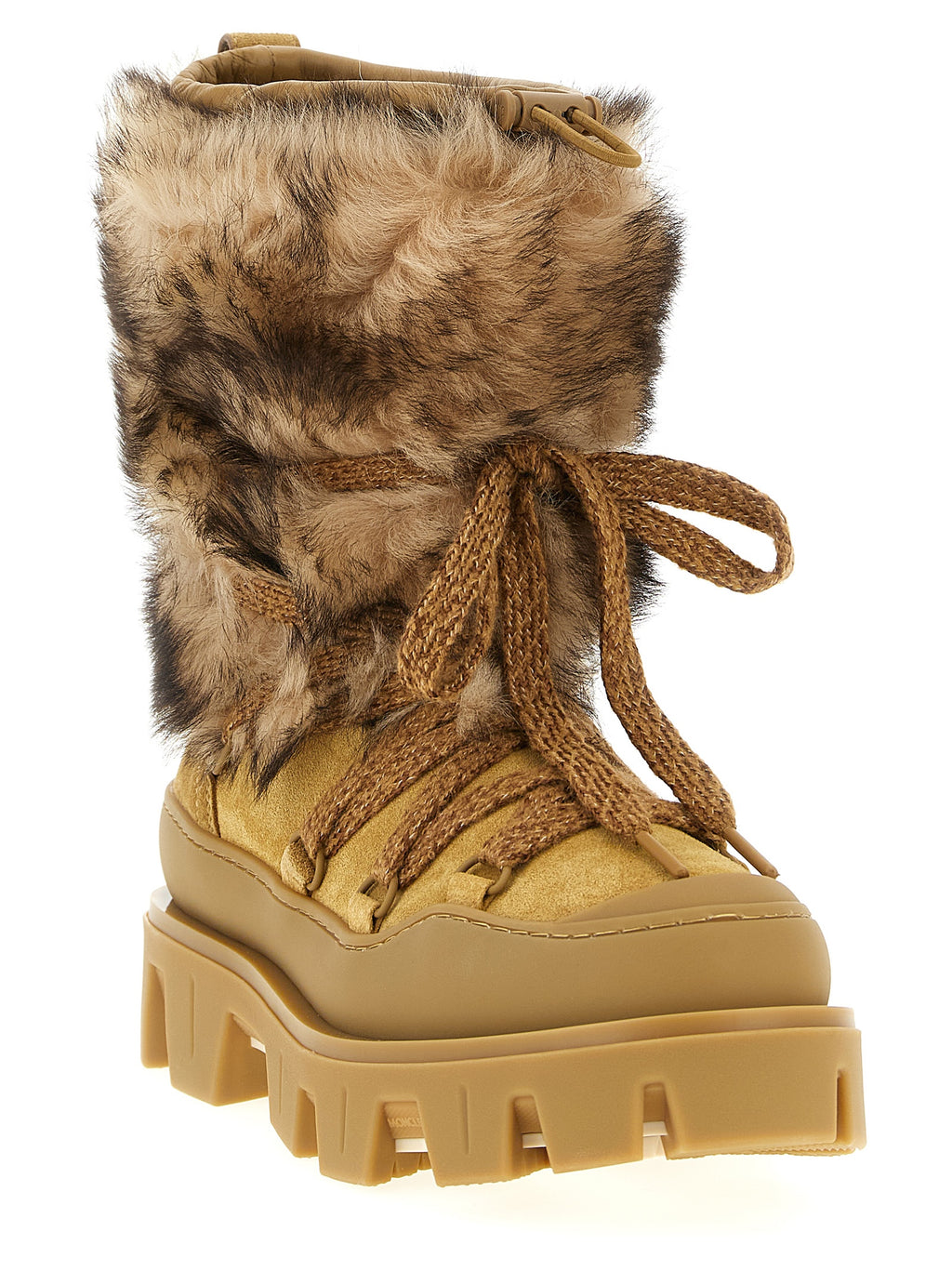 Bottes plates en cuir de veau marron Moncler, style élégant, avec lacets et semelle antidérapante.