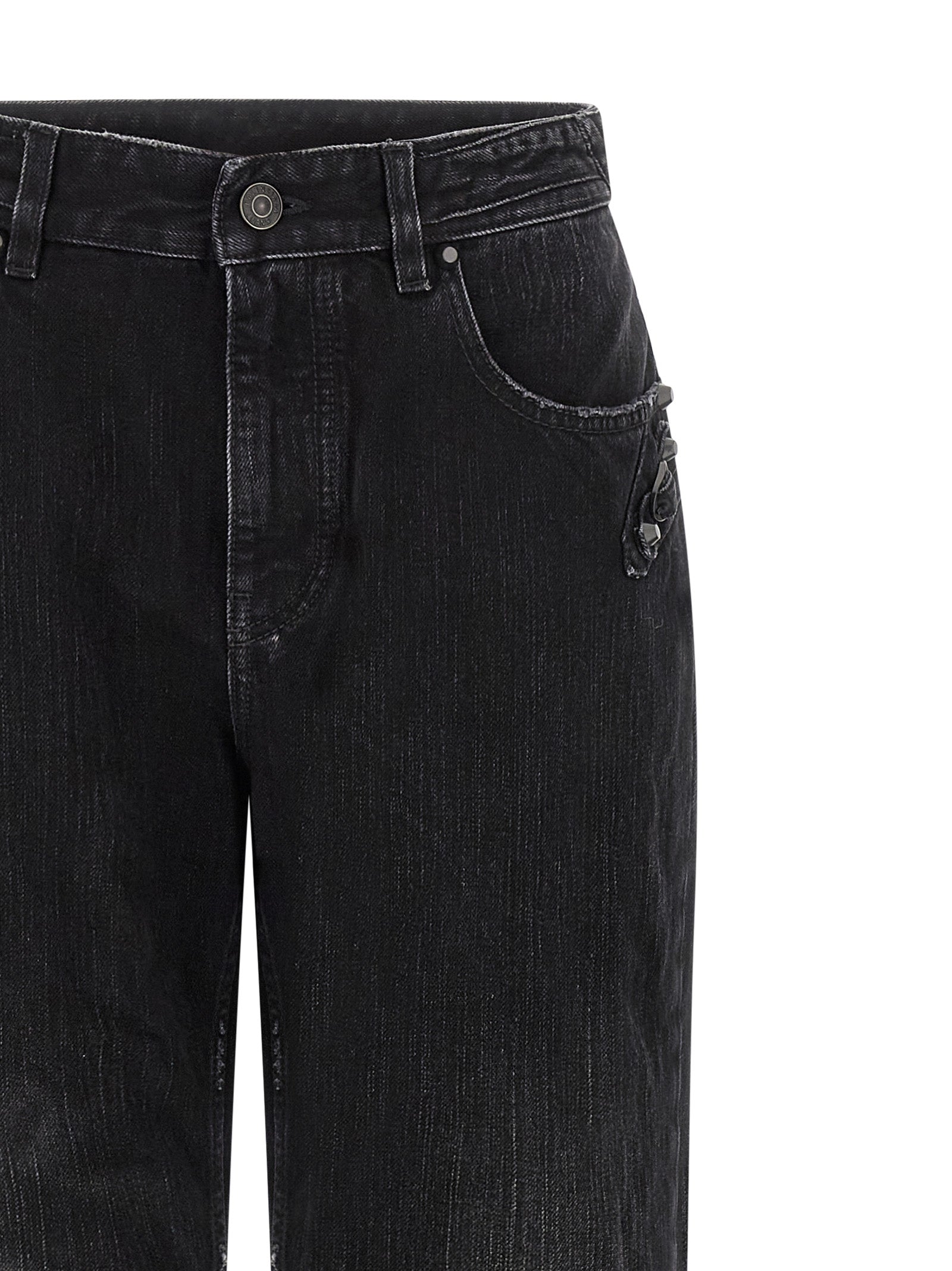 Jeans droits en coton noir de Balenciaga, vue de face, avec coupe classique et détails simples.