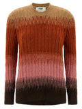 Cardigan en laine multicolore Fendi avec boutons, détails colorés et style élégant, porté sur un mannequin.