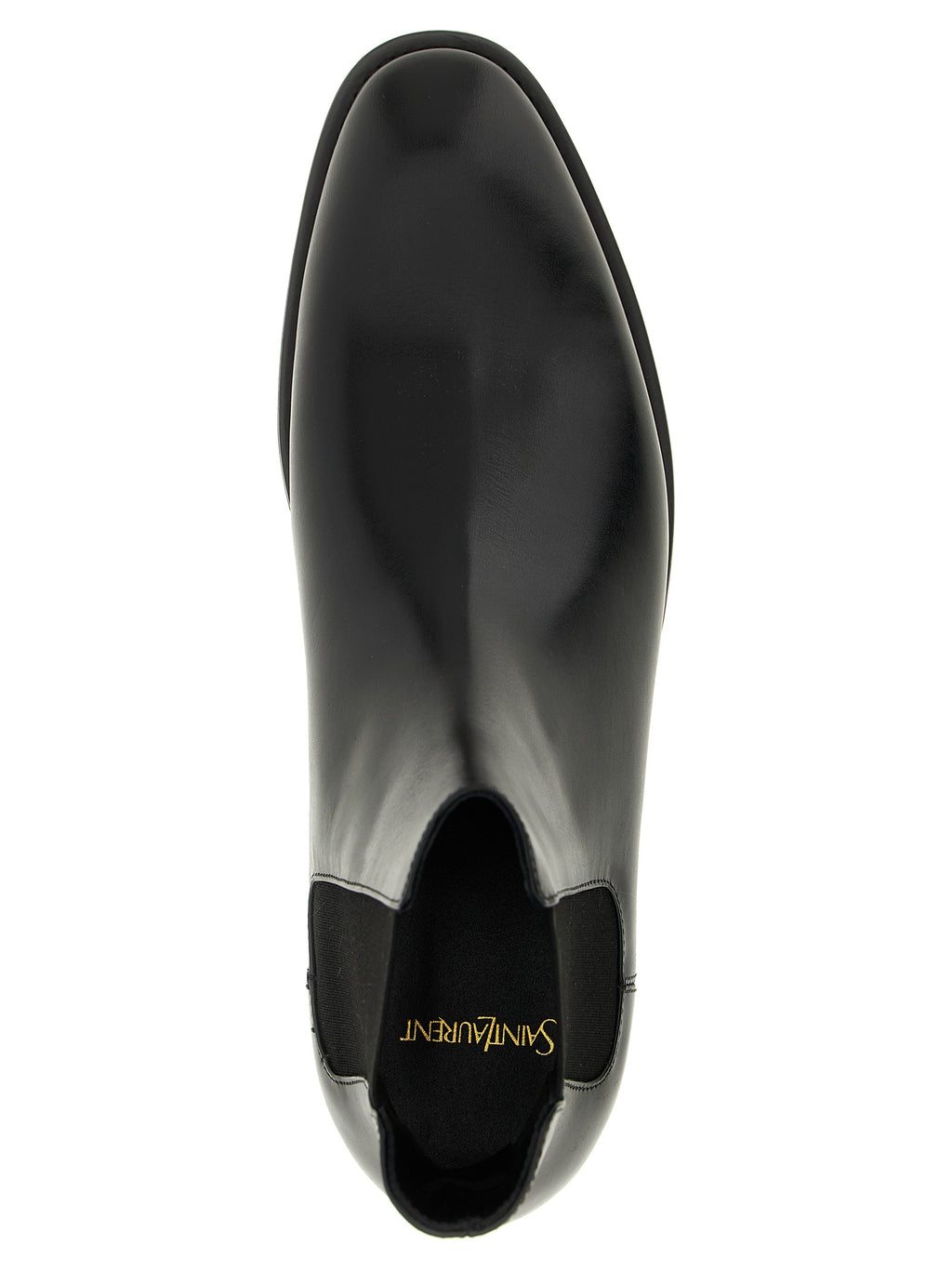 Bottes Chelsea en cuir de veau noir de Saint Laurent, style élégant et sophistiqué, avec semelles et détails en cuir.