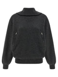 Cardigan en laine gris Balenciaga, coupe classique, détails élégants, porté sur un mannequin.