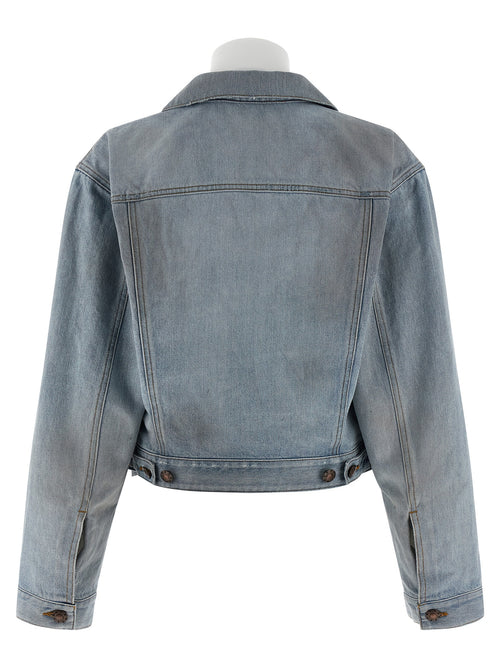 Veste en denim en coton bleu de Balenciaga, style décontracté avec détails modernes, vue de face sur la veste.