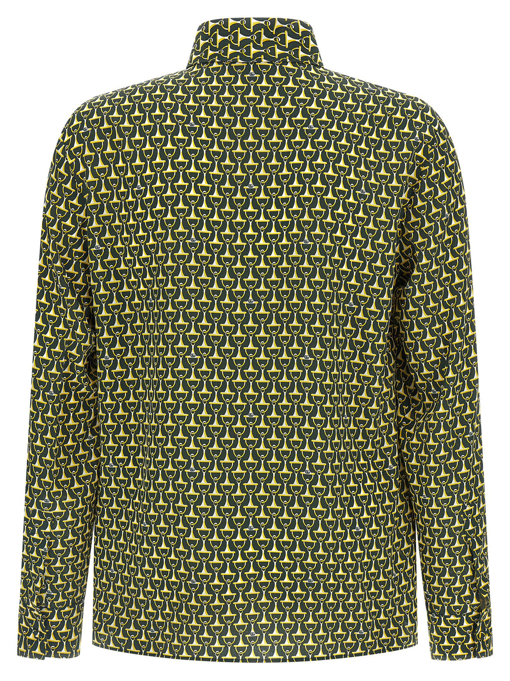 Chemisier en soie bicolore Gucci, visible avec détails élégants et coupe sophistiquée, en tissu de haute qualité.