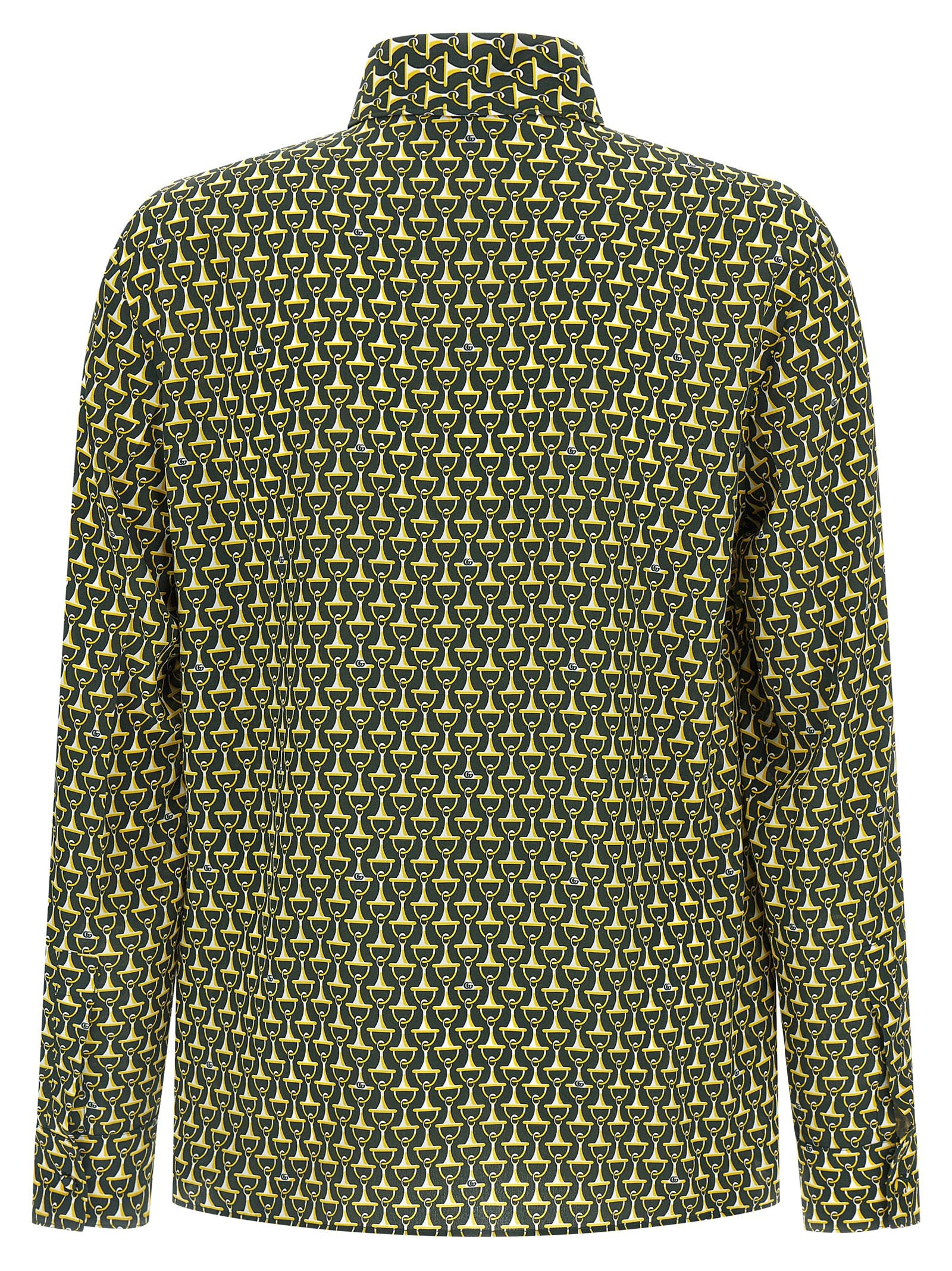 Chemisier en soie bicolore Gucci, visible avec détails élégants et coupe sophistiquée, en tissu de haute qualité.