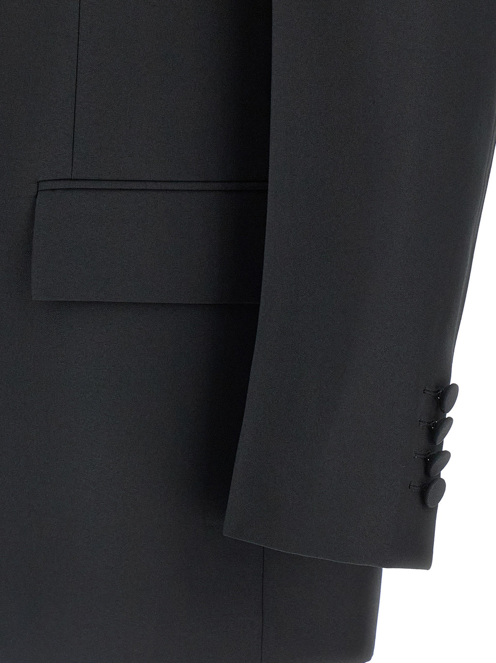 Veste blazer noire en polyester de Gucci, élégante et ajustée, avec détails sophistiqués visibles sur l’image.