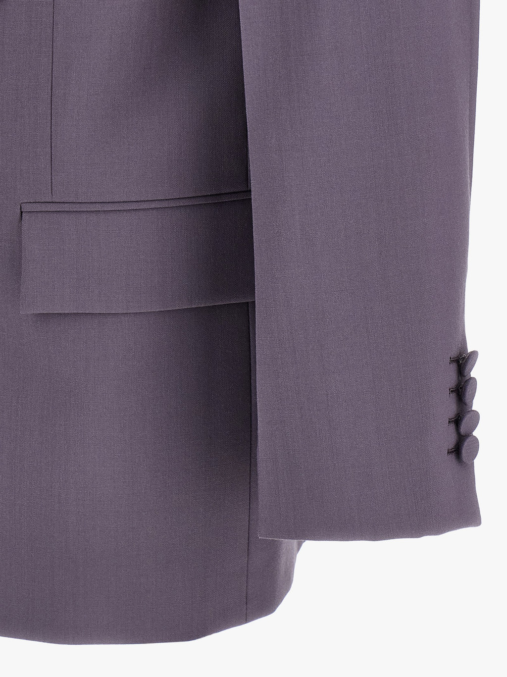 Blazer en laine violette de Gucci, coupe élégante et moderne, porté sur un mannequin, détails de couture visibles.