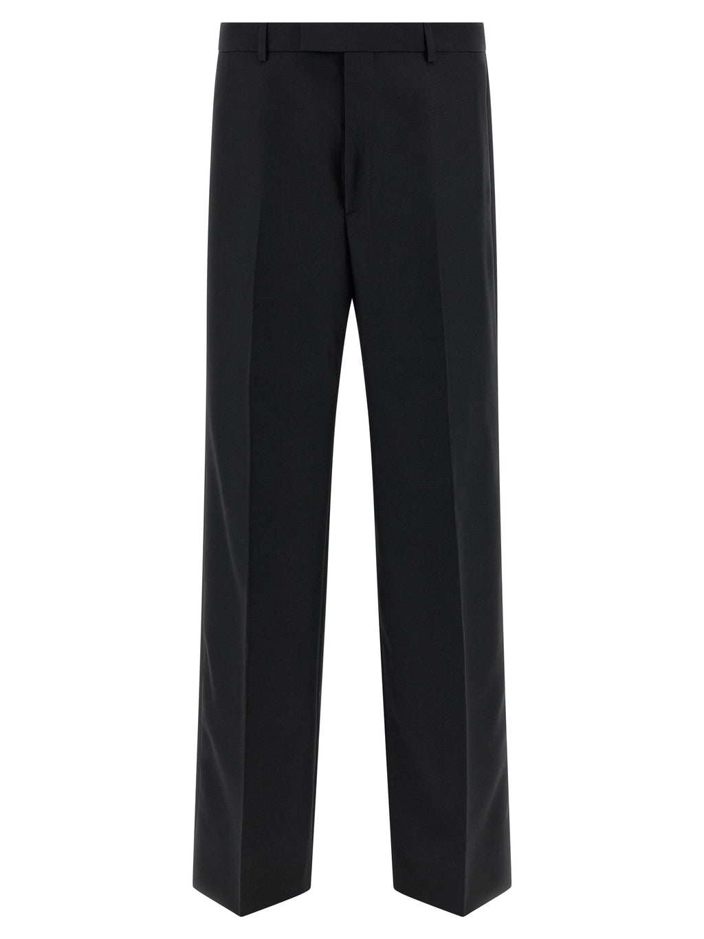 Pantalon de costume Gucci noir en polyester, coupe élégante avec ceinture et plis, pour homme ou femme.