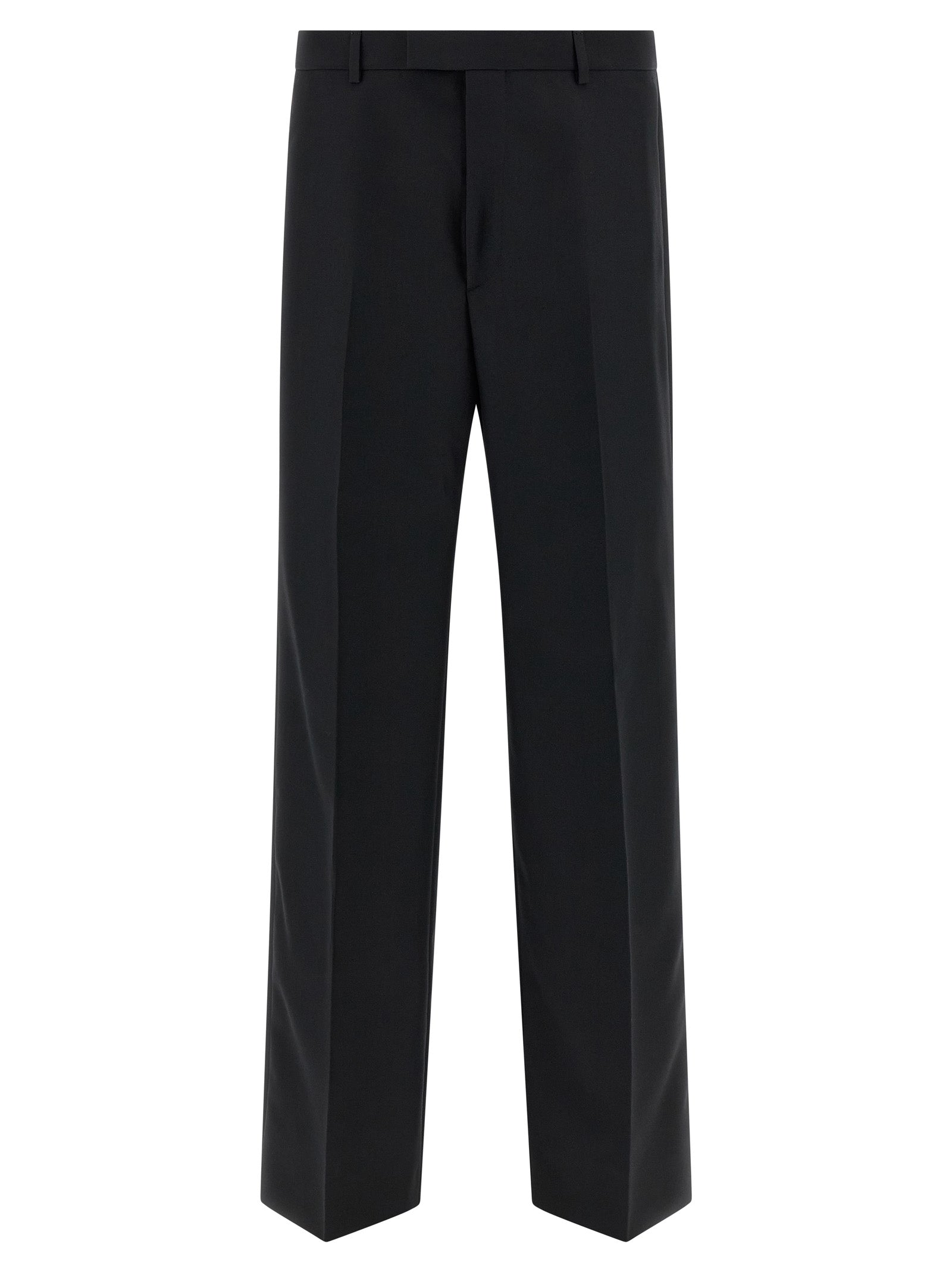 Pantalon de costume Gucci noir en polyester, coupe élégante avec ceinture et plis, pour homme ou femme.