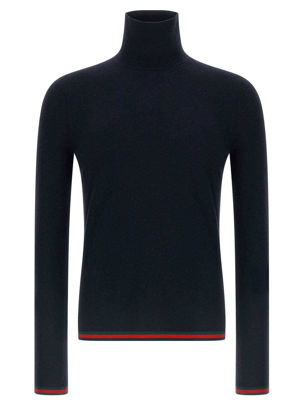 Cardigan en cachemire bleu Gucci, vue de face, avec détails du tissu et logo Gucci visible.