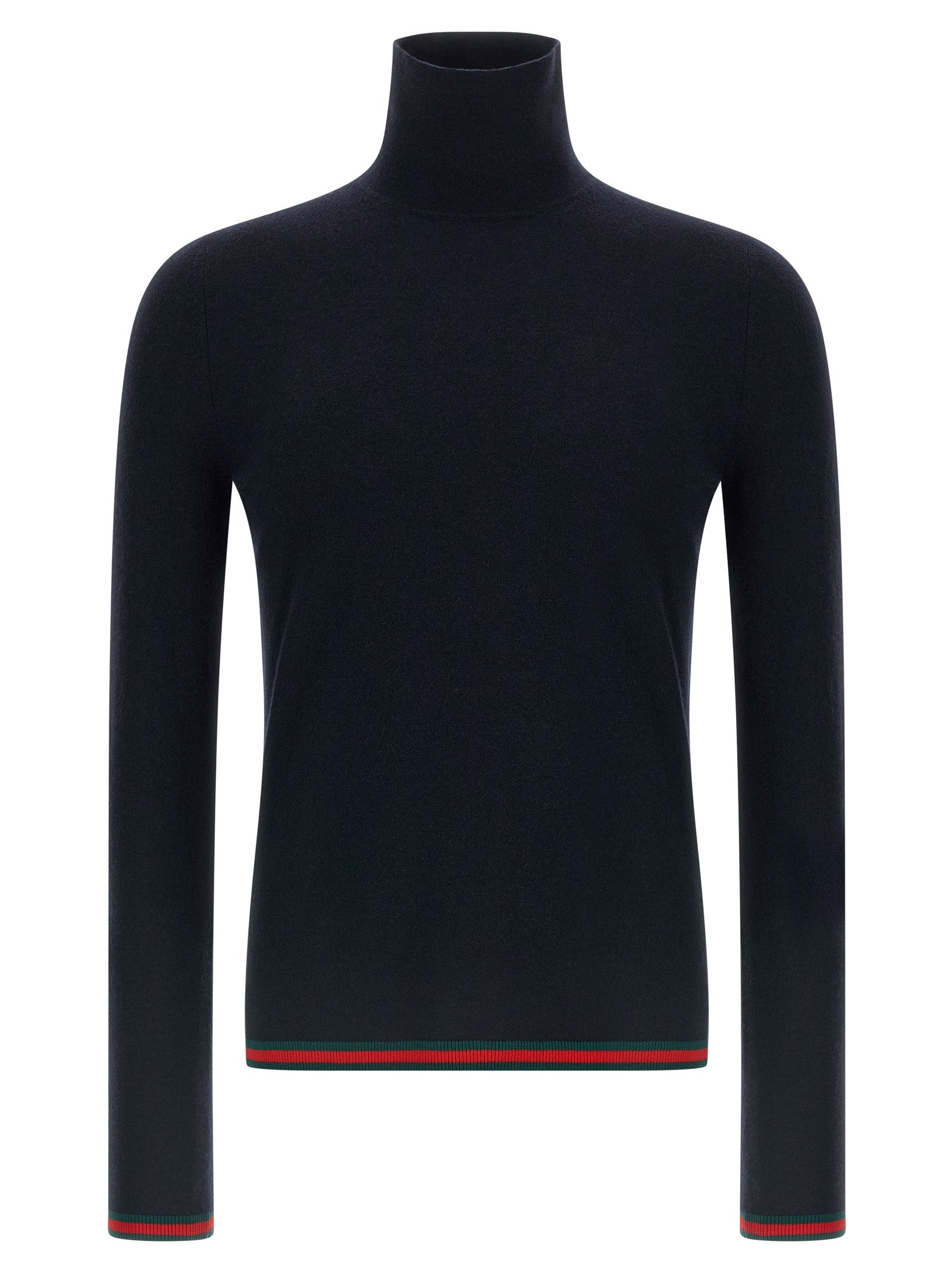 Cardigan en cachemire bleu Gucci, vue de face, avec détails du tissu et logo Gucci visible.