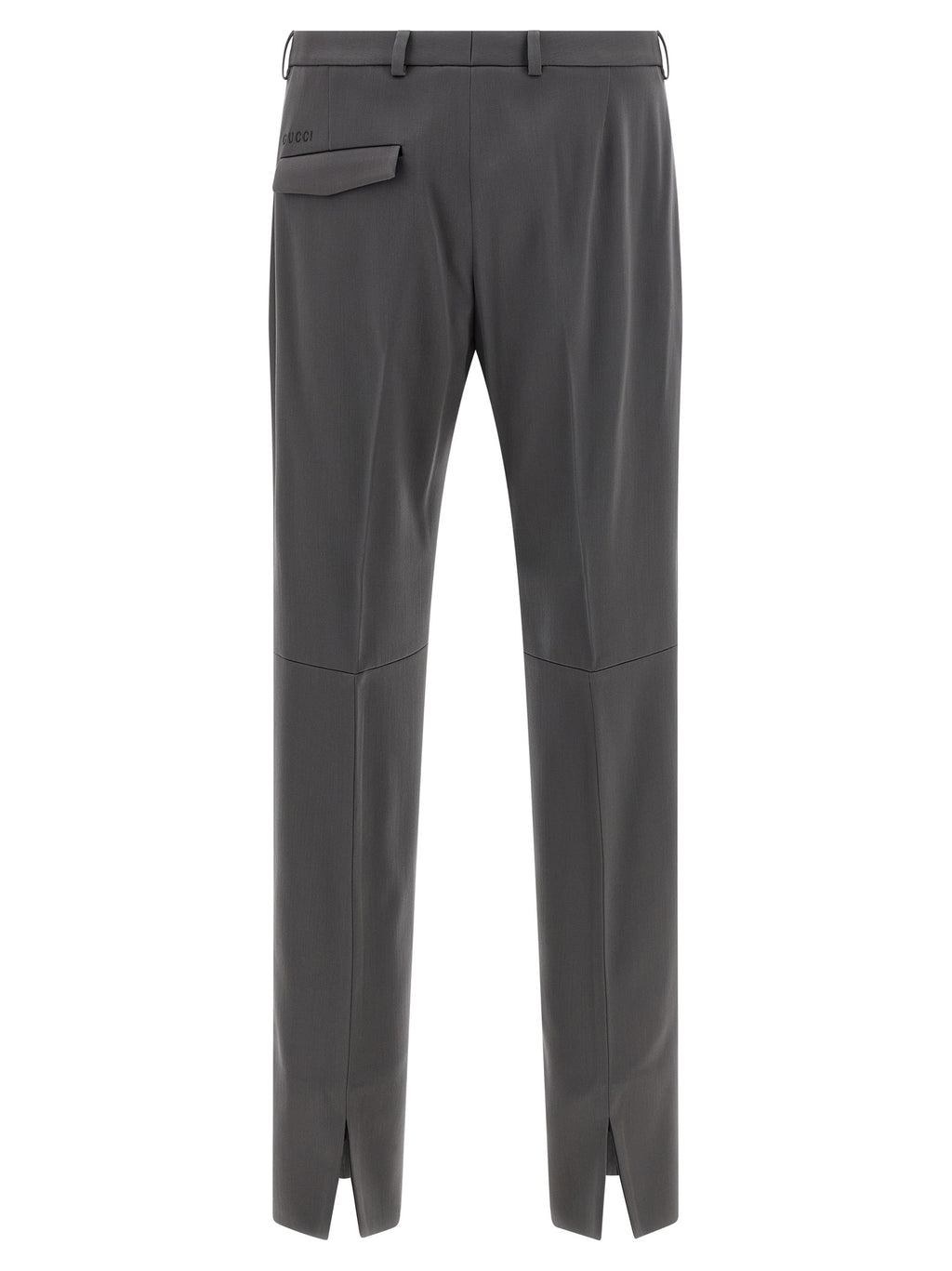 Pantalon gris en laine Gucci pour homme, coupe élégante et tissu de qualité visible sur l'image.
