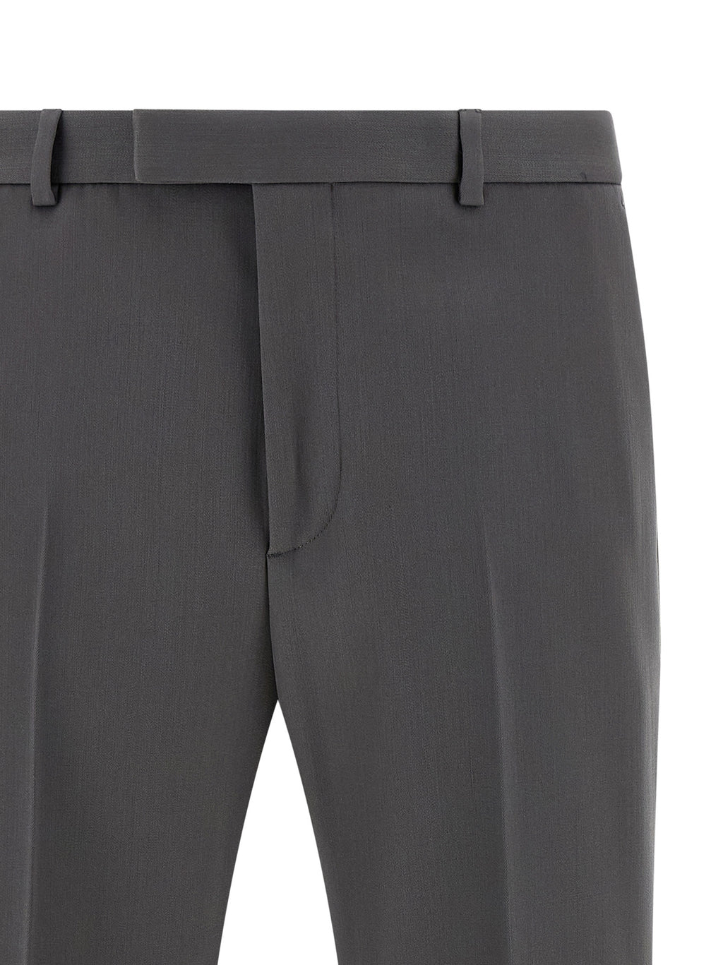 Pantalon de costume en laine grise de Gucci, style élégant et classique, visible avec une coupe ajustée et finition soignée.