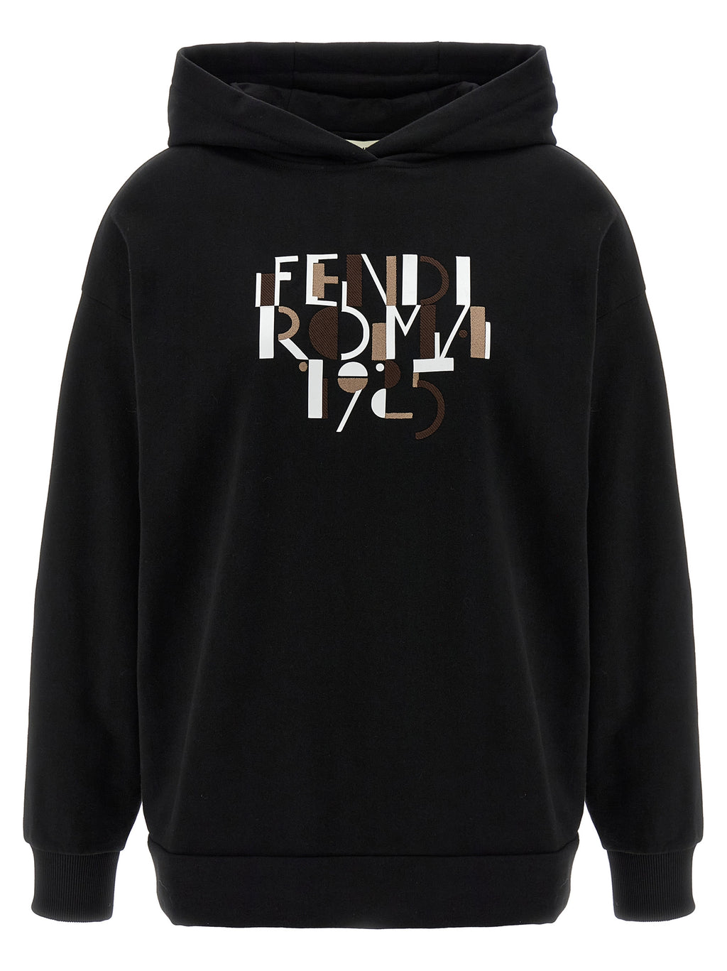 Sweat-shirt noir en coton de la marque Fendi, doux et confortable, avec logo discret sur la poitrine.