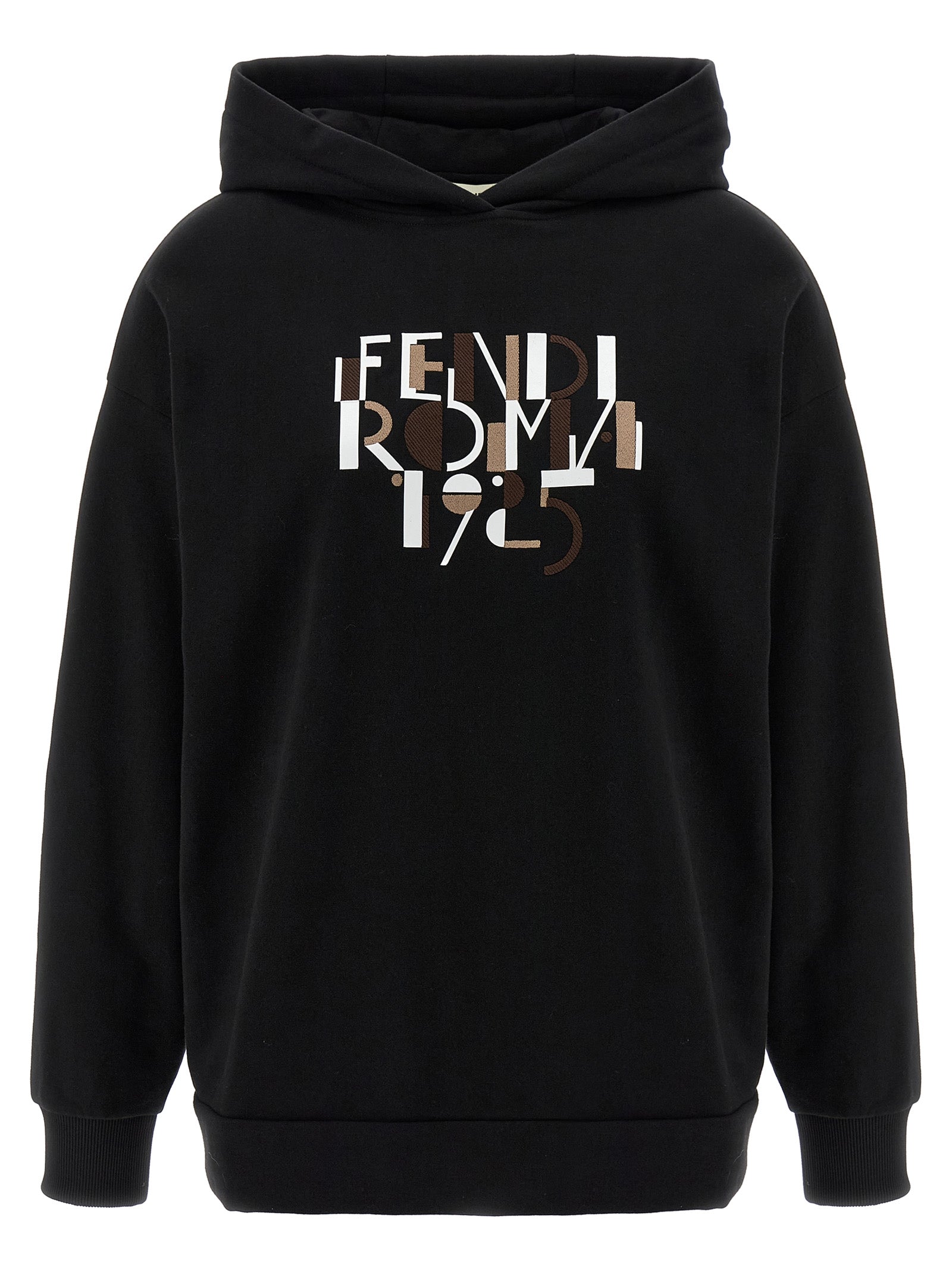 Sweat-shirt noir en coton de la marque Fendi, doux et confortable, avec logo discret sur la poitrine.