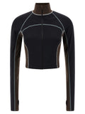 Haut en polyamide noir de Fendi, design élégant avec logo, porté sur mannequin avec fond neutre.