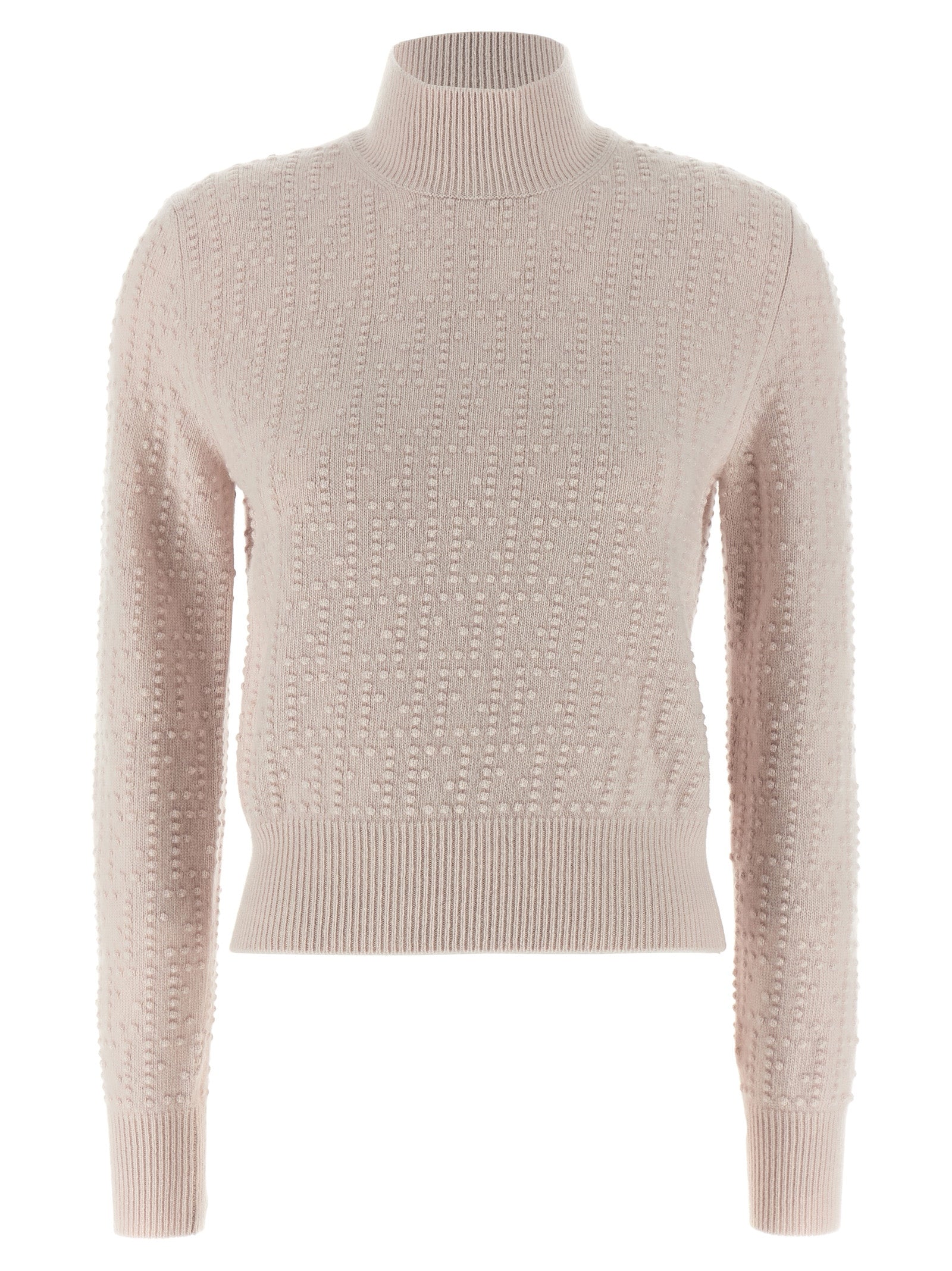 Cardigan en laine multicolore Fendi avec motifs, porté sur un mannequin, détails colorés et texture visible.