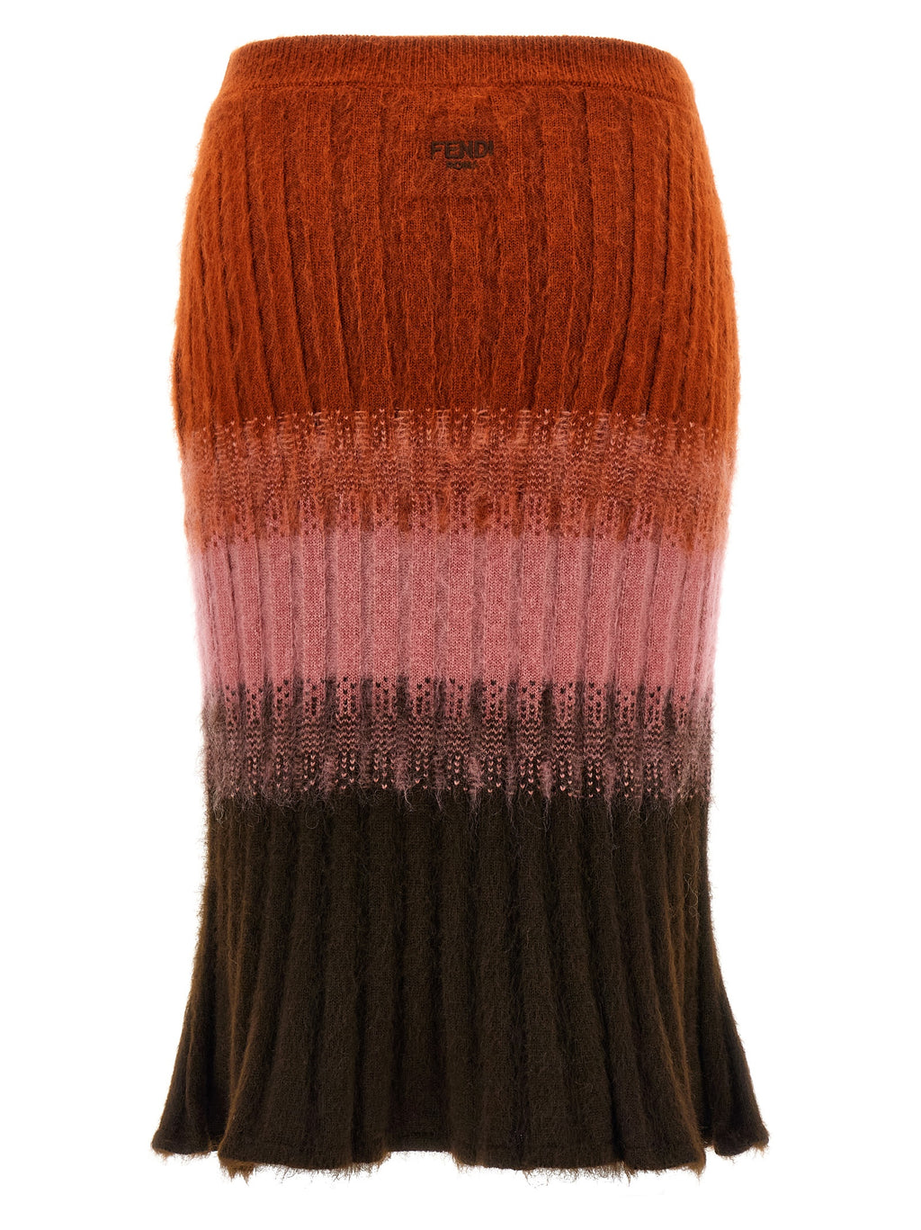 Jupe midi en laine multicolore de Fendi, silhouette élégante avec motifs colorés, portée sophistiquée pour femmes.