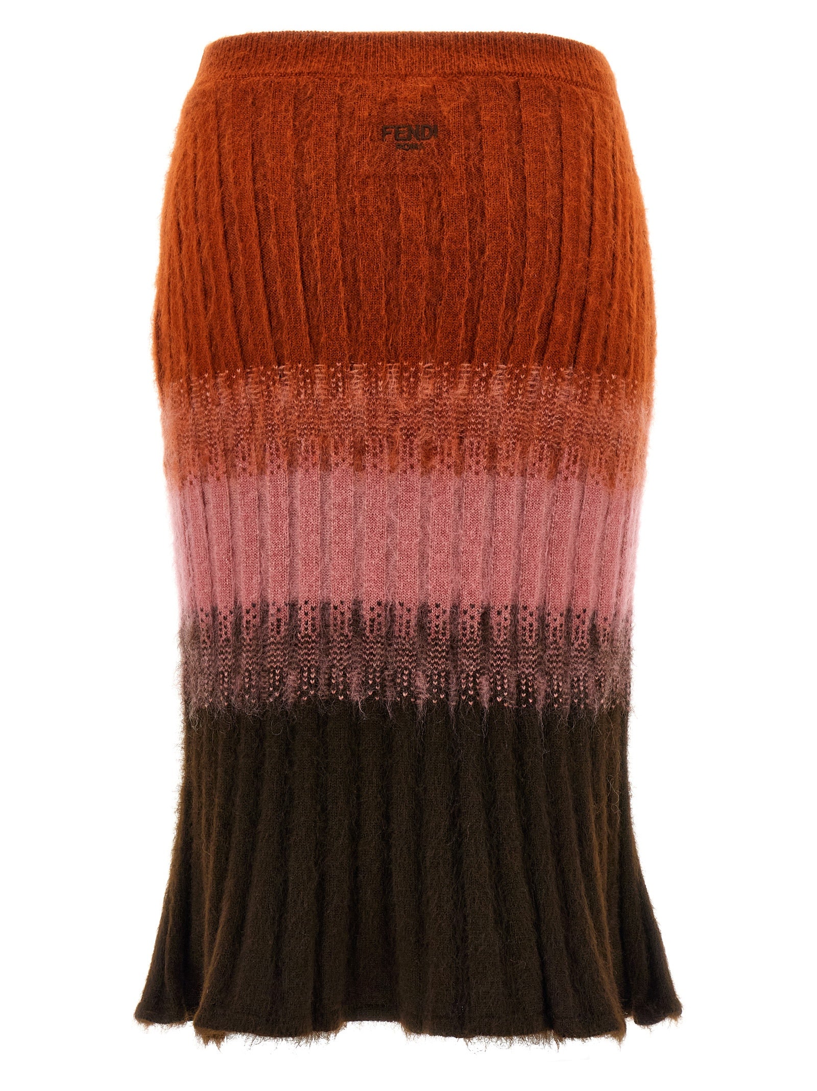Jupe midi en laine multicolore de Fendi, silhouette élégante avec motifs colorés, portée sophistiquée pour femmes.
