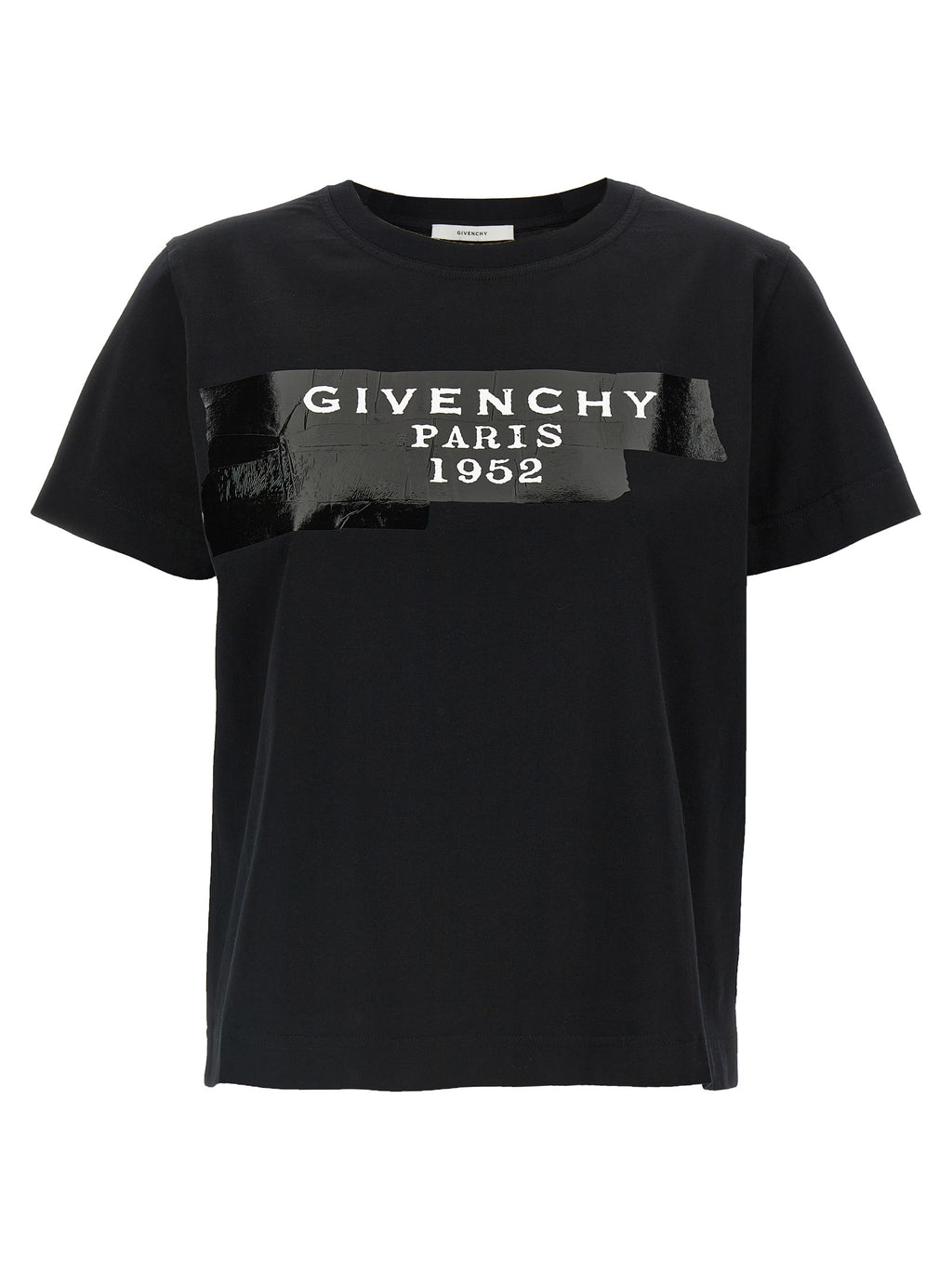 T-shirt noir en coton Givenchy, coupe classique, vue de face, avec logo discret sur la poitrine, style élégant et moderne.