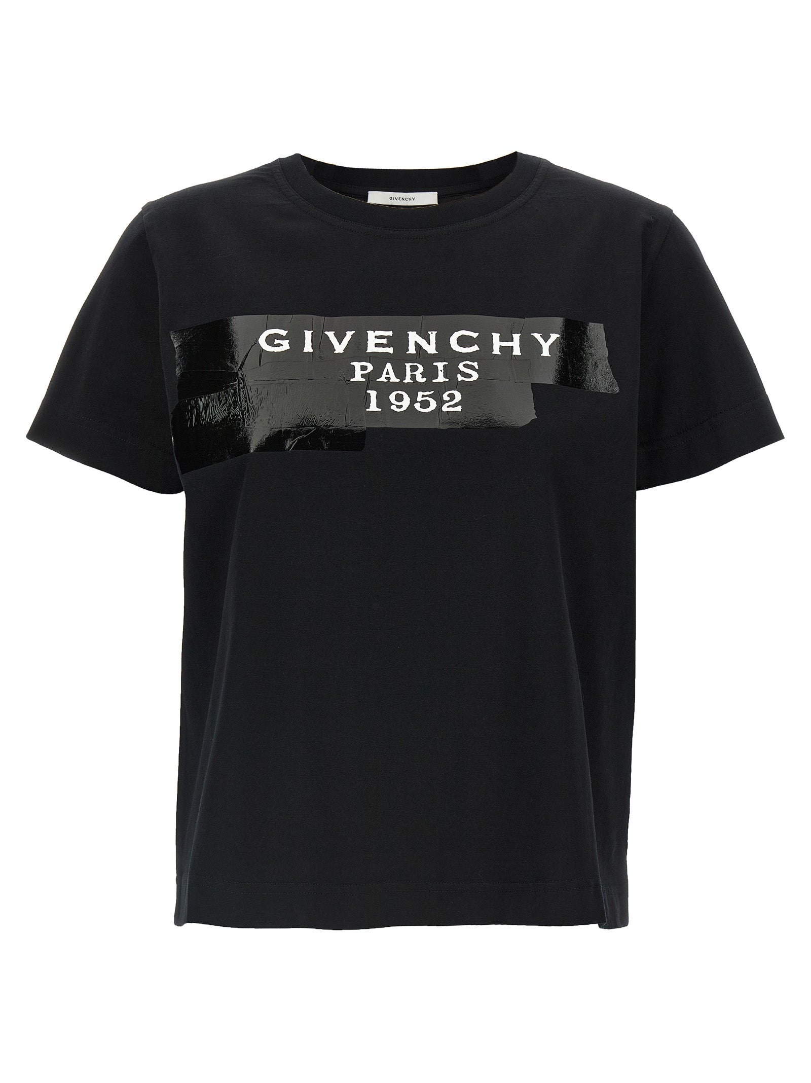 T-shirt noir en coton Givenchy, coupe classique, vue de face, avec logo discret sur la poitrine, style élégant et moderne.
