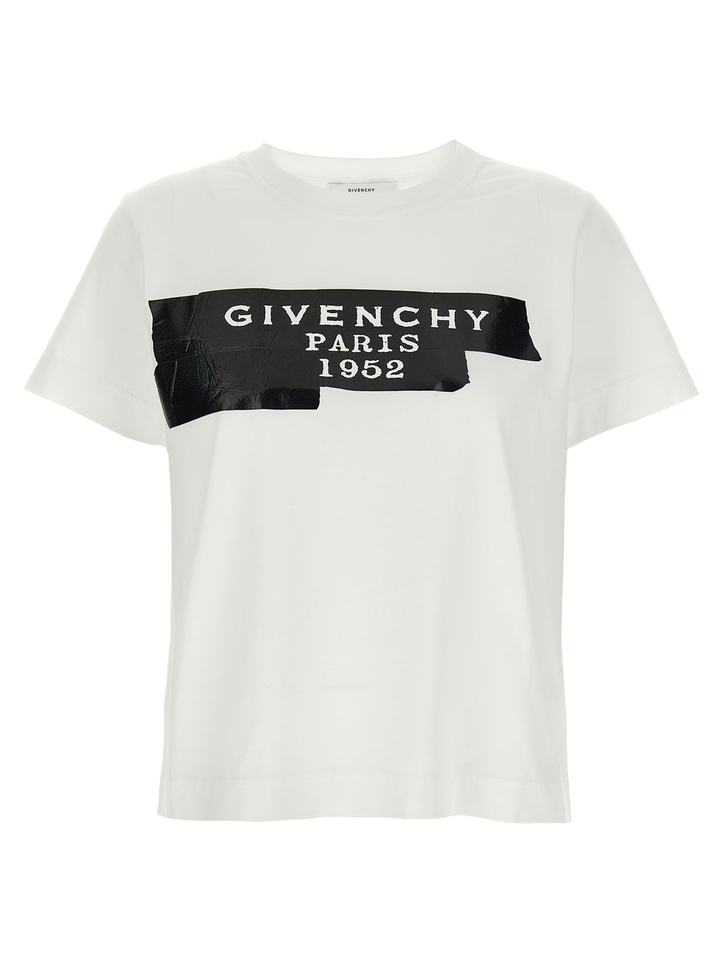 T-shirt en coton bicolore Givenchy, coupe classique avec logo discret, porté sur mannequin, vue de face.