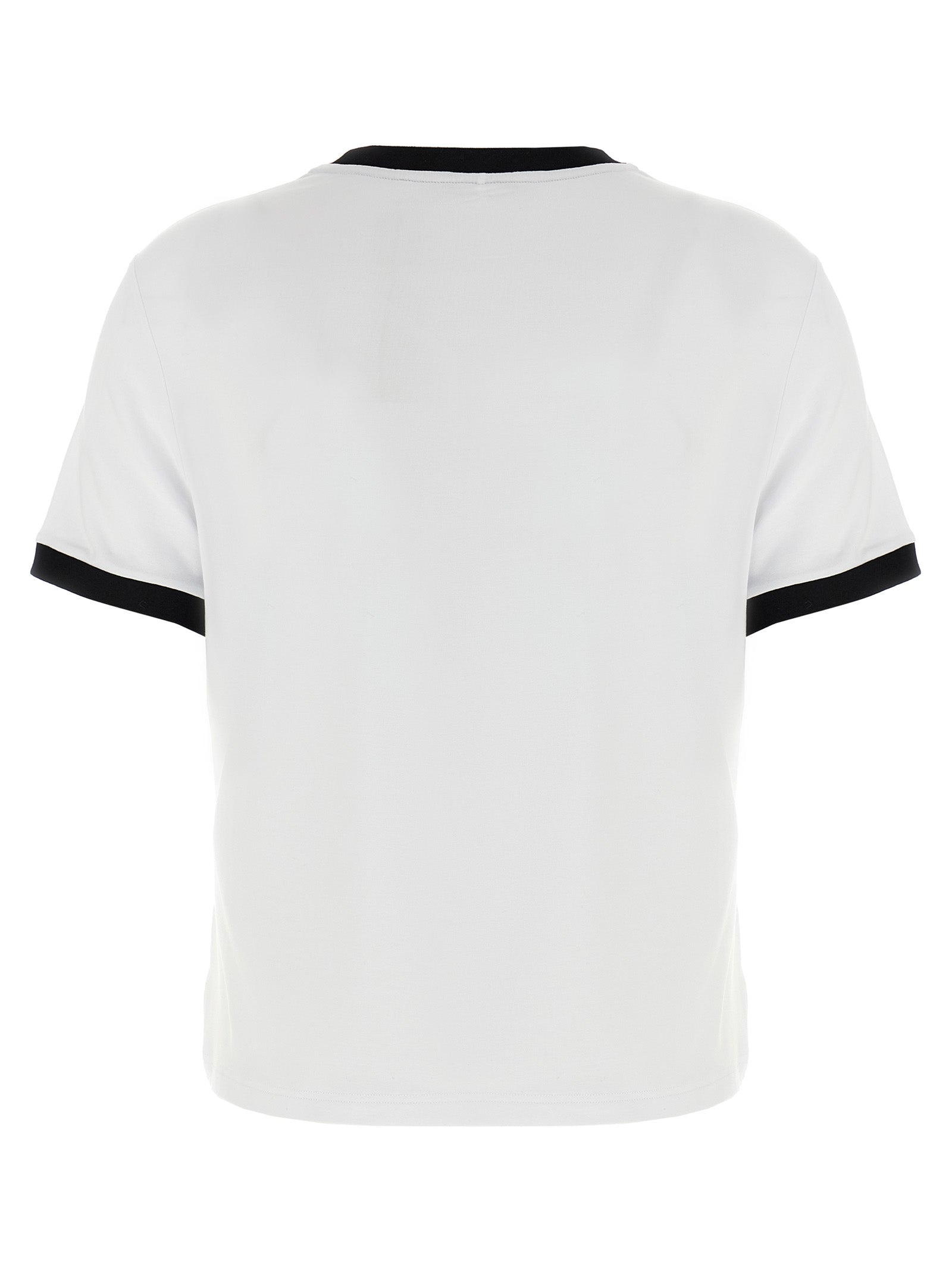 T-shirt en viscose bicolore Versace, coupe élégante, avec logo de la marque visible, design moderne et sophistiqué.