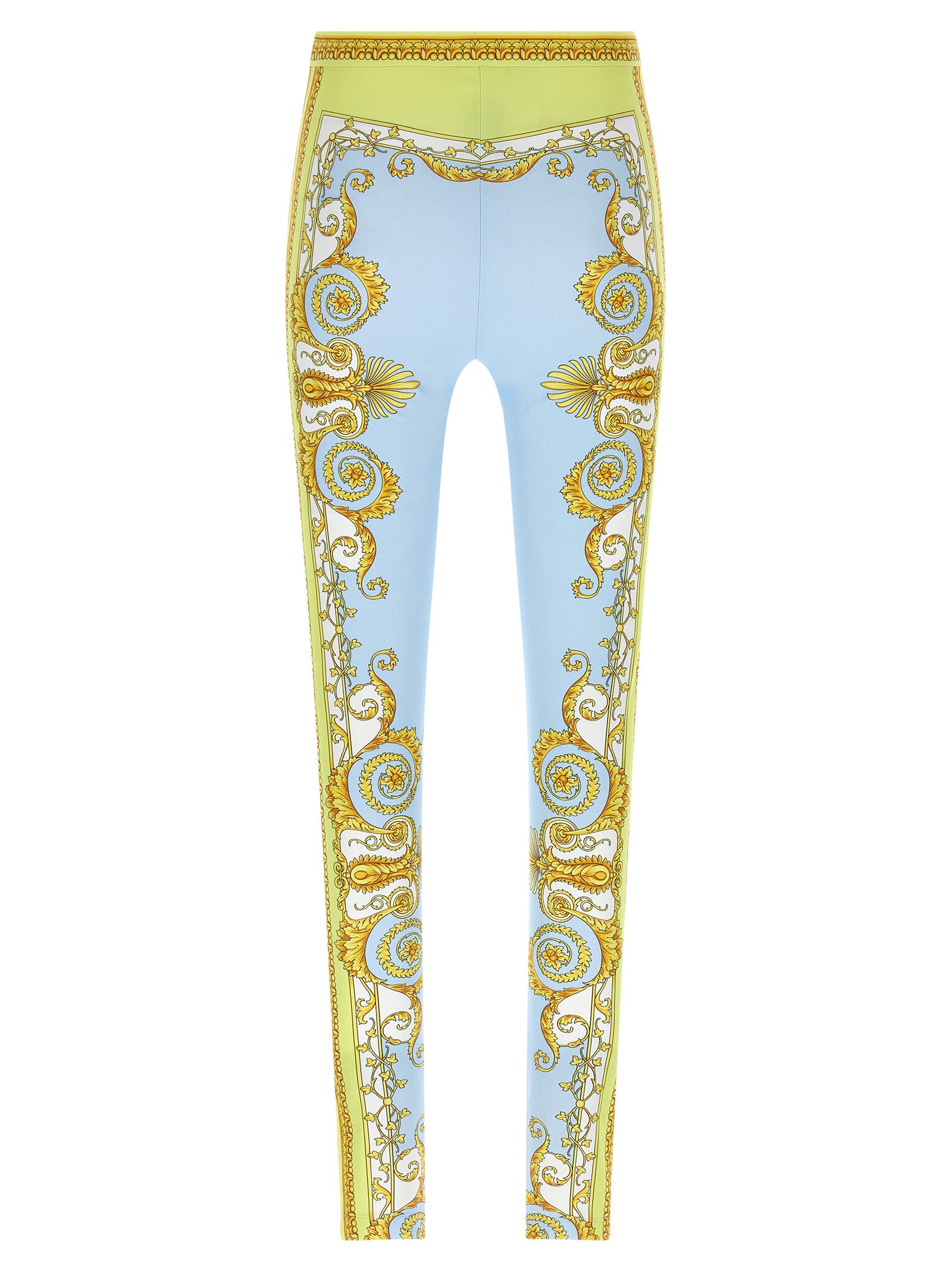 Leggings en nylon bleu de Versace avec logo, ajustés et élégants, parfaits pour un style moderne et sophistiqué.