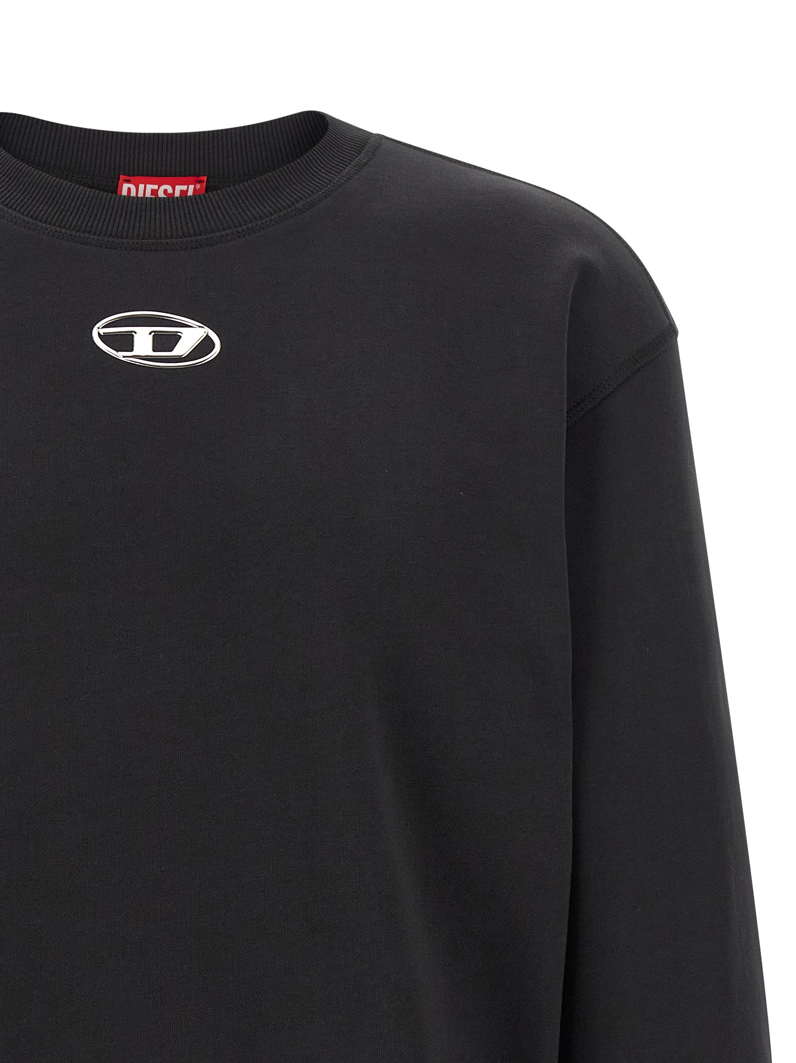 Sweat-shirt noir en coton Diesel, coupe décontractée avec logo sur la poitrine, idéal pour un look casual et confortable.