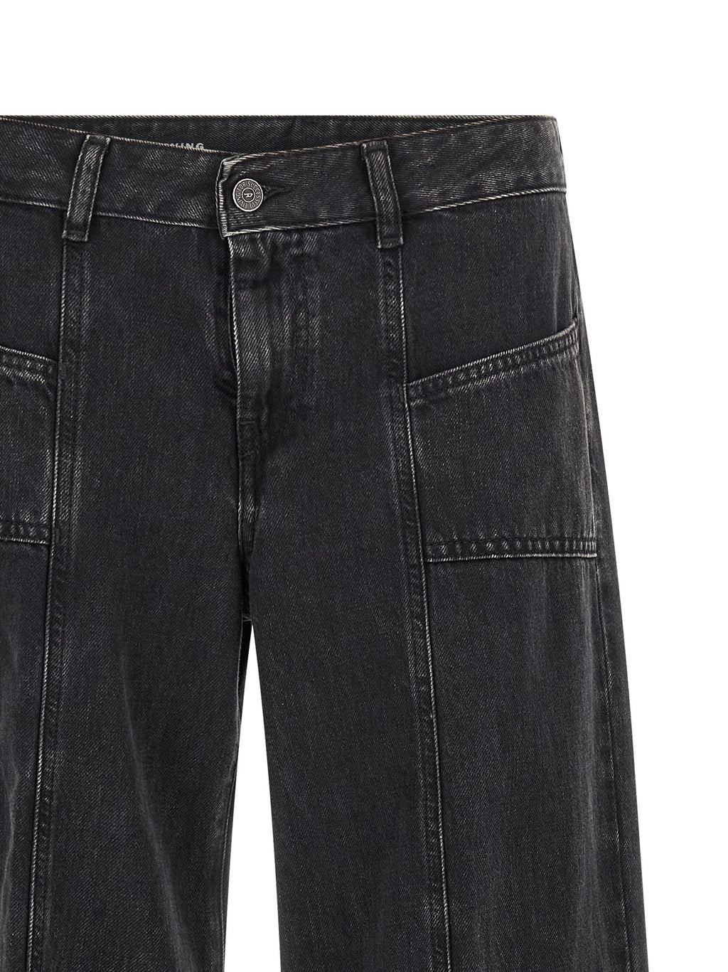 Jeans Diesel en coton noir en denim avec coupe classique et détails de couture visibles.