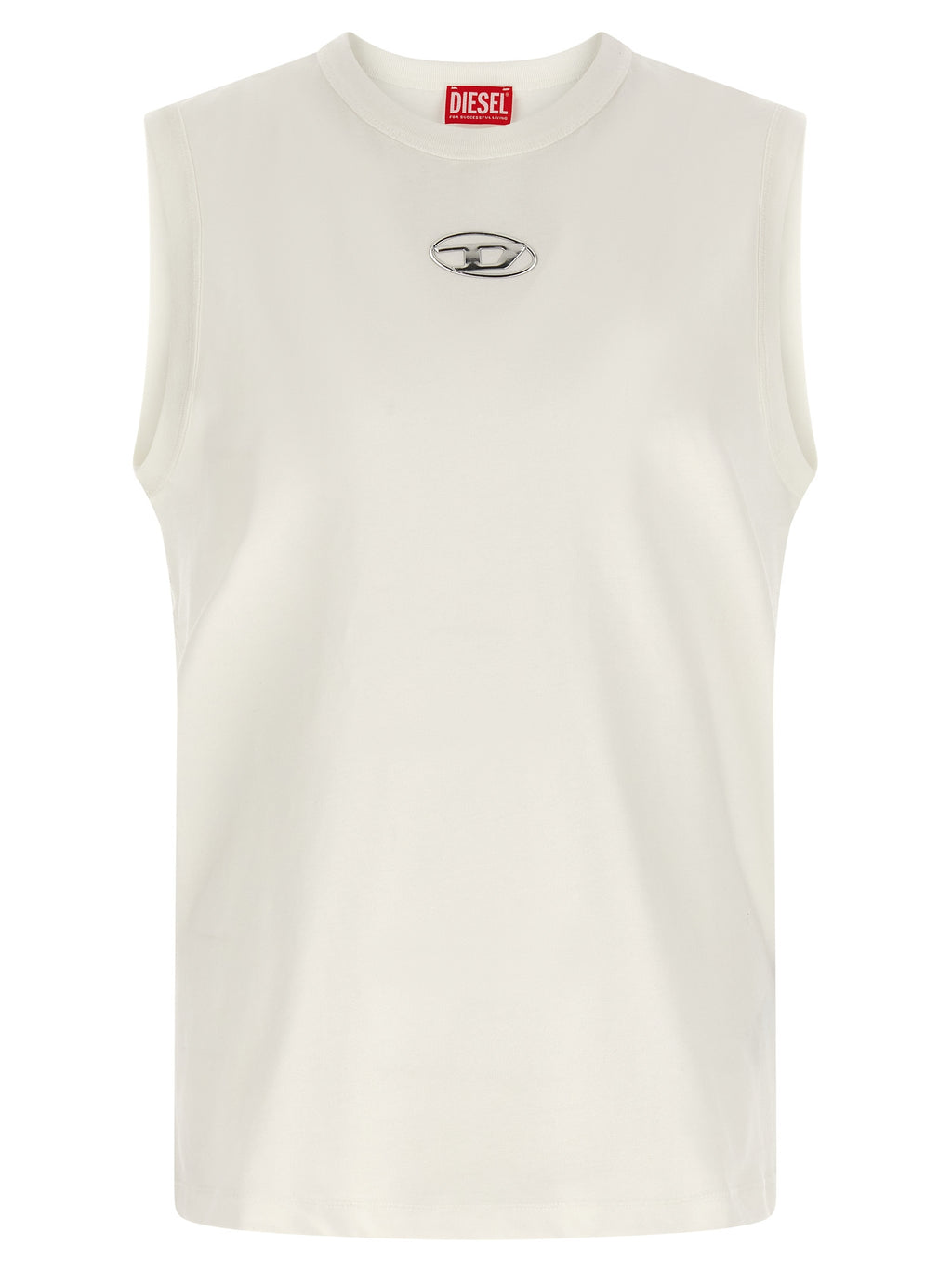 Diesel White Cotton Sleeveles T-Shirt