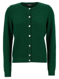 Cardigan bicolore en viscose de marque Versace, confectionné avec des détails élégants et un design sophistiqué.